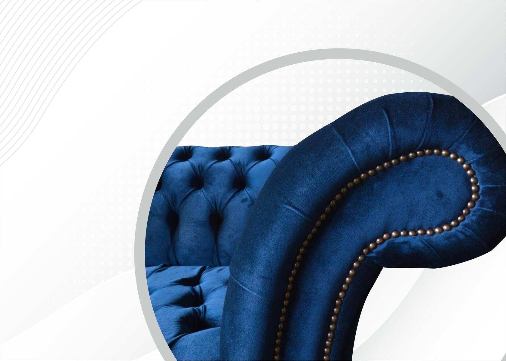 JVmoebel Chesterfield-Sofa Blauer in Möbel Dreisitzer Chesterfield Design Made Samt, Europe Neu