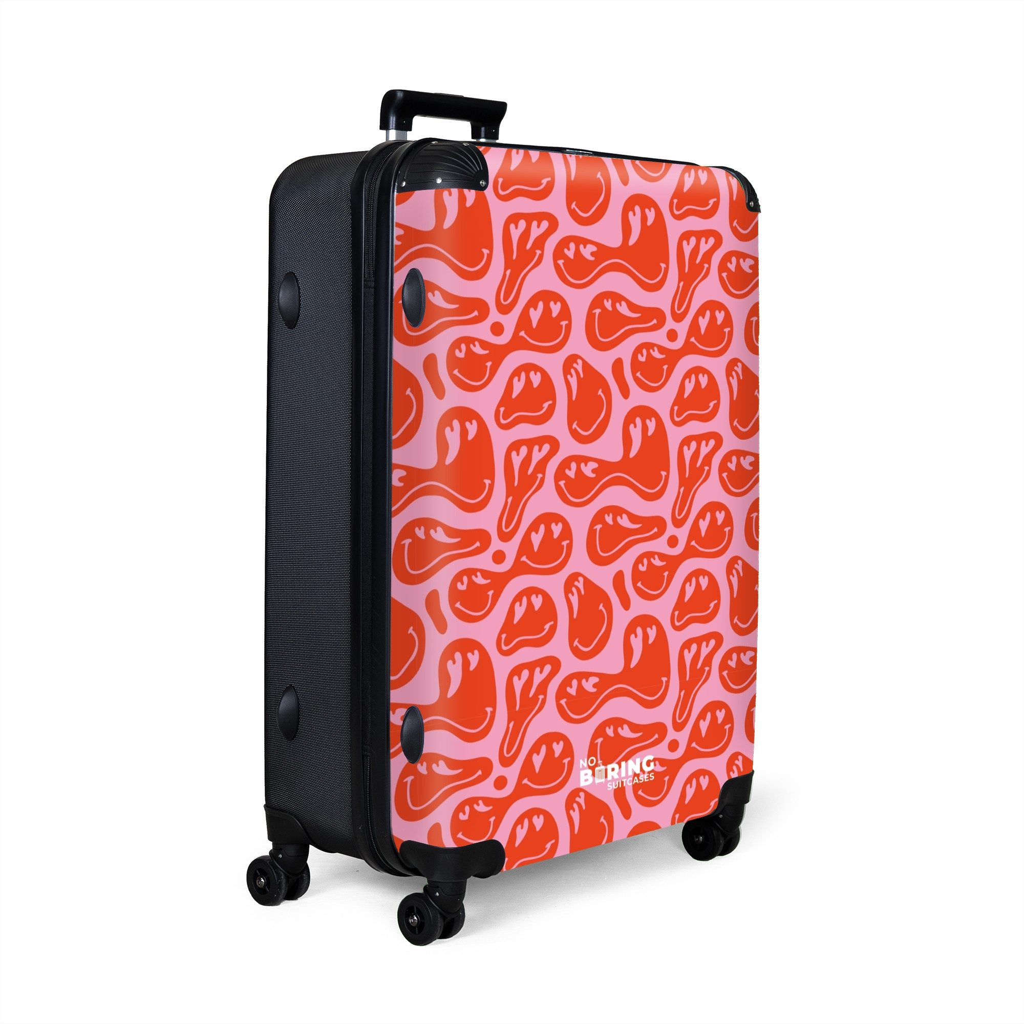 NoBoringSuitcases.com© Hartschalen-Trolley Rosa mit roten Smileys günstig online kaufen