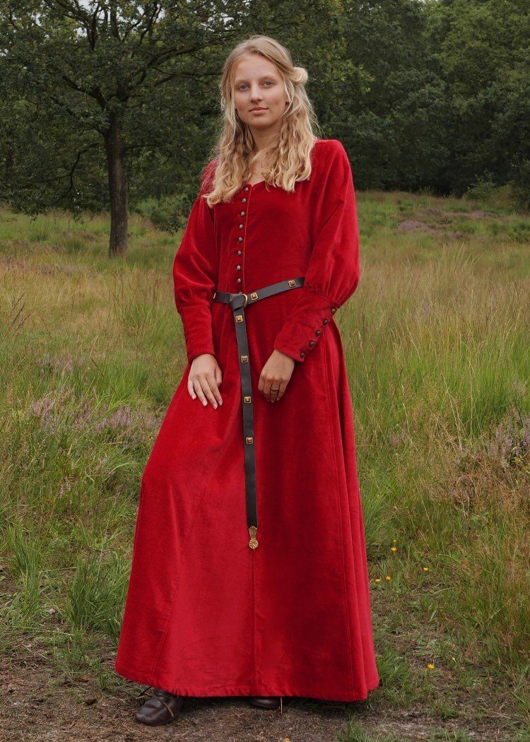 Ritter-Kostüm Spätmittelalter-Kleid Isabell Samt Cotehardie Rot Größe XL