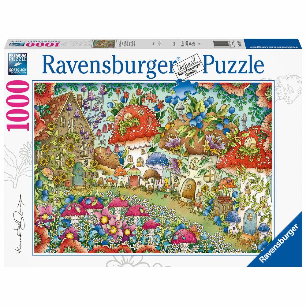 Ravensburger Puzzle in Blumenwiese, der Puzzleteile Niedliche Pilzhäuschen