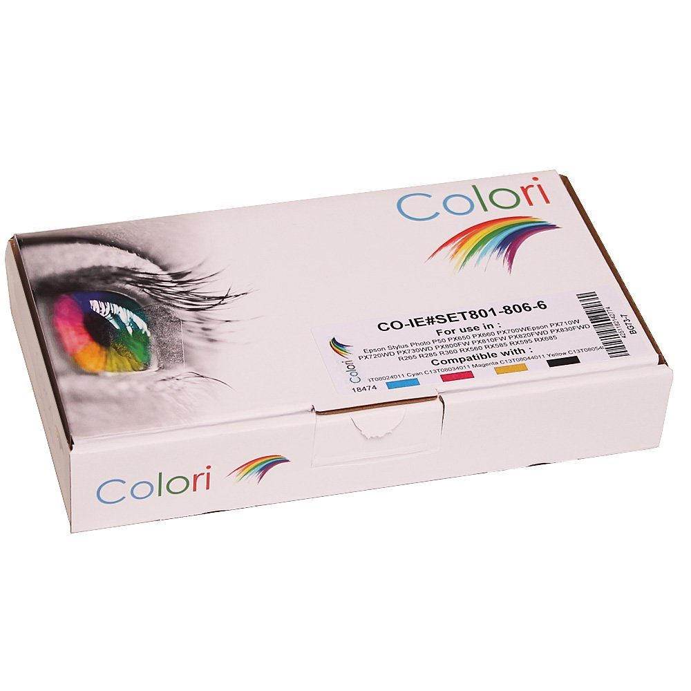 Colori Tintenpatrone (Kompatibel Set 6x Druckerpatrone für Epson T0801-T0806 Photo P50)