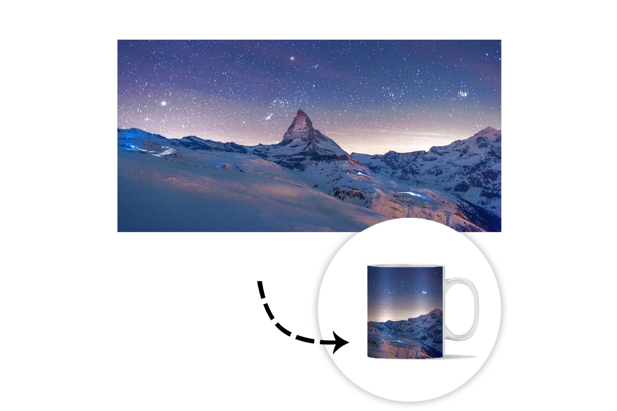 MuchoWow Tasse Alpen Teetasse, Keramik, Becher, Sternenhimmel Geschenk Kaffeetassen, Teetasse, Schnee, - 