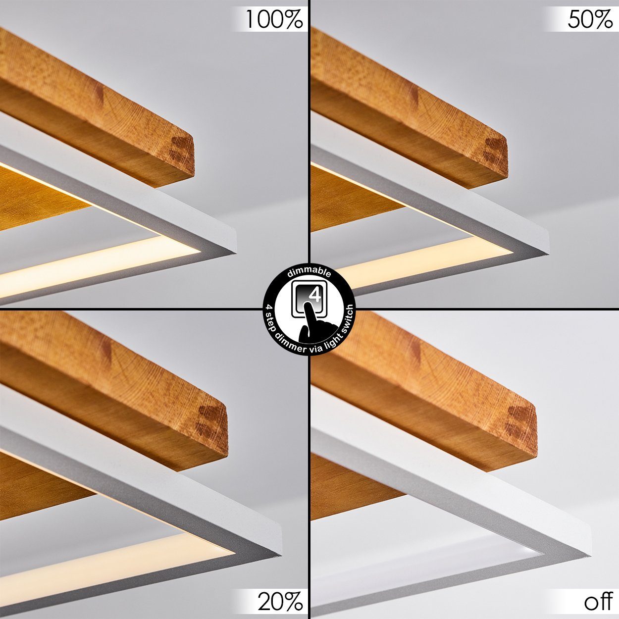 hofstein Pendelleuchte »Palermo« dimmbare Deckenlampe aus Metall/Holz/Kunststoff, Natur/Weiß, 3000 Kelvin, über herkömmlichen Lichtschalter dimmbar, LED 42 Watt, 5700 Lumen