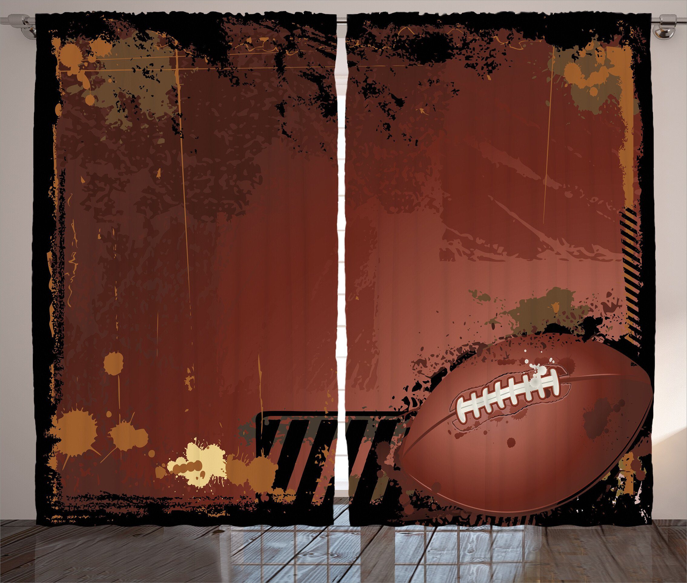 Gardine Schlafzimmer Kräuselband Vorhang mit Schlaufen und Haken, Abakuhaus, Kastanienbraun American Football-Kunst