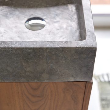 Tikamoon Waschtisch Line Badezimmerschrank aus Nussbaum massiv und Marmor 40 cm
