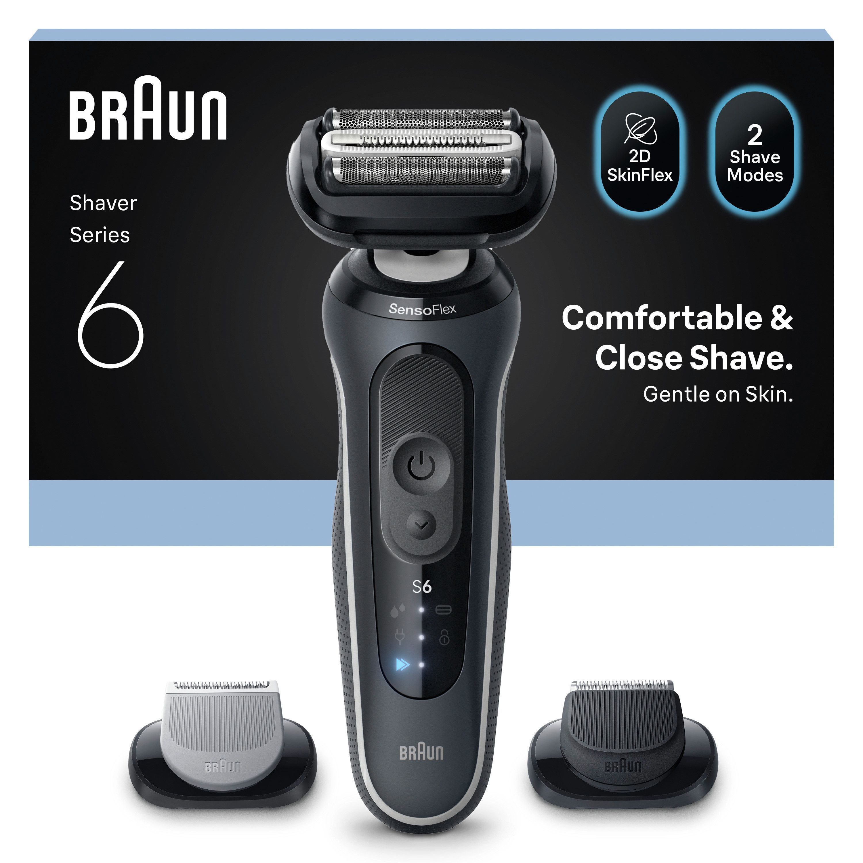 Braun Elektrorasierer Series 6 62-G1650s, Aufsätze: 2, 100% wasserdicht, +2 Aufsätze, bis zu 60 Min Akku, Made in Germany