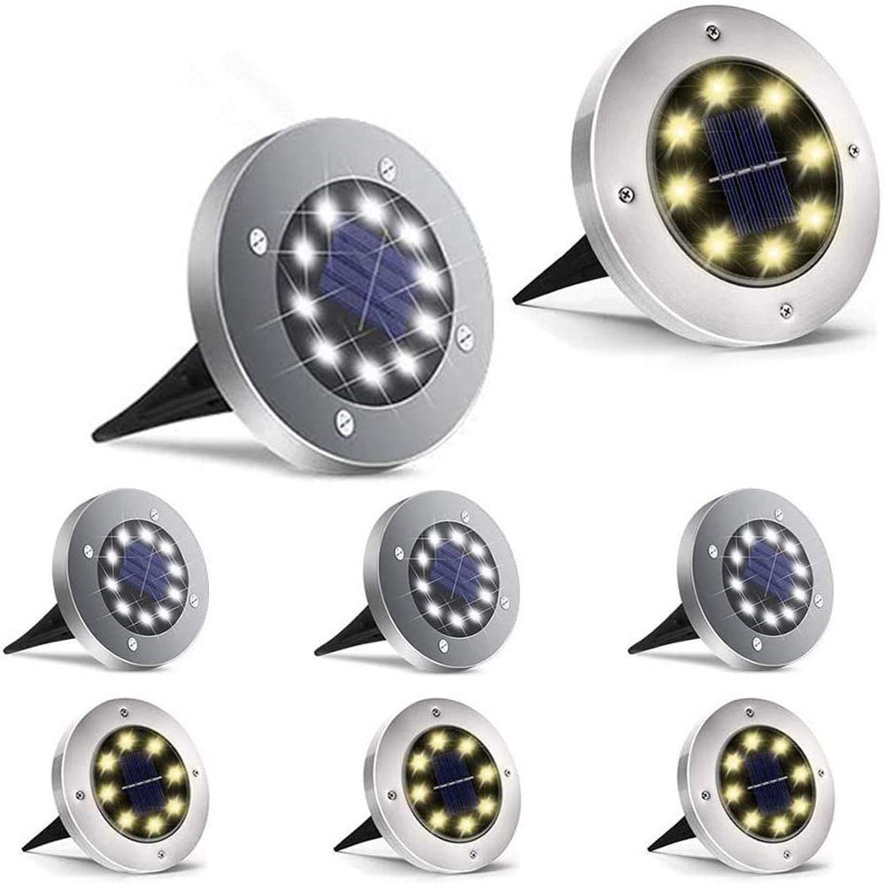 TUABUR Außen-Stehlampe Set mit 8 LED weiß + warmweiß Solar-Bodenleuchten für den Außenbereich