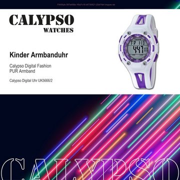 CALYPSO WATCHES Digitaluhr Calypso Kinder Uhr K5666/2 Kunststoffband, Kinder Armbanduhr rund, PURarmband weiß-lila, Fashion