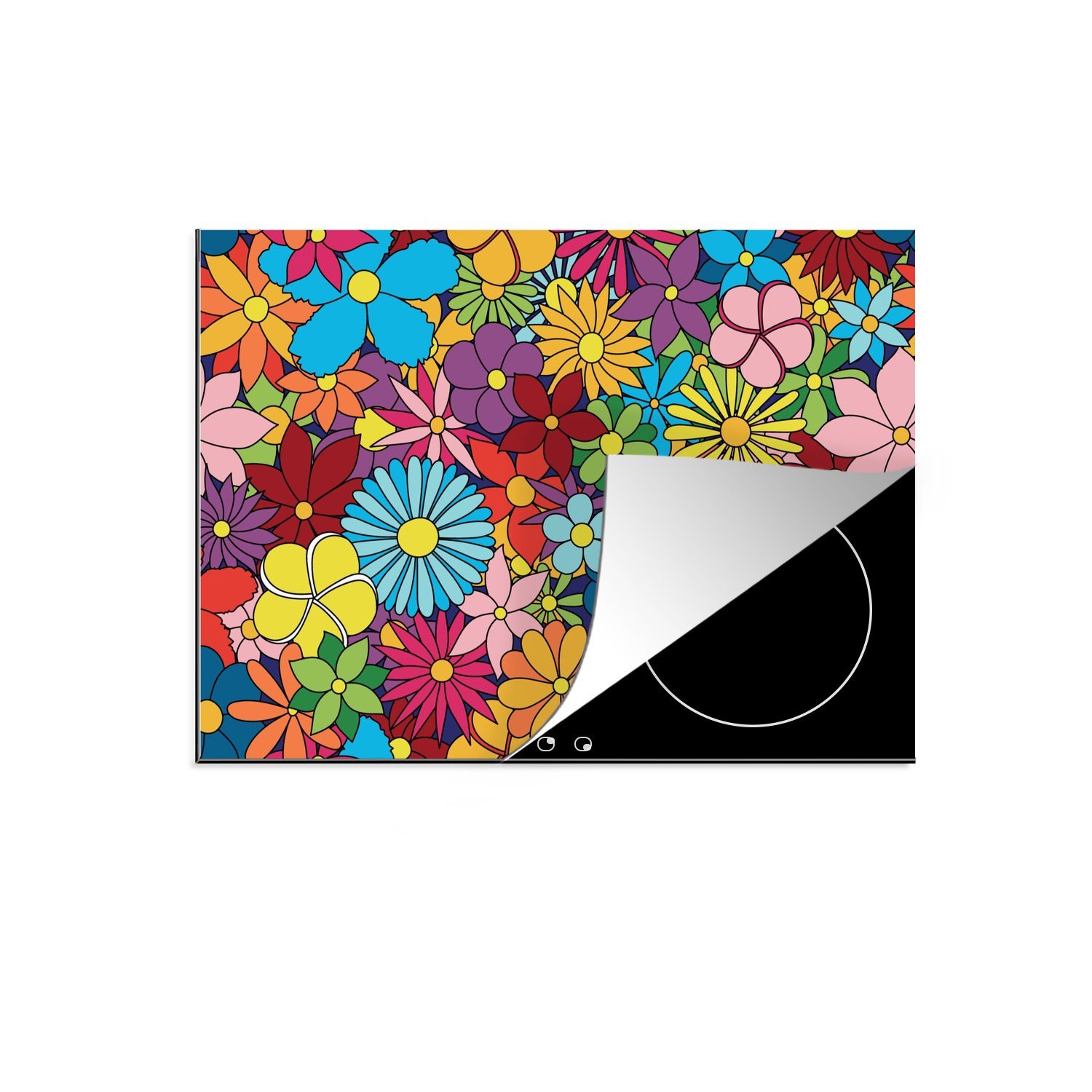 (1 tlg), Ceranfeldabdeckung Flower-Power-Blumenmeer, 70x52 Mobile Vinyl, Arbeitsfläche cm, nutzbar, Herdblende-/Abdeckplatte MuchoWow