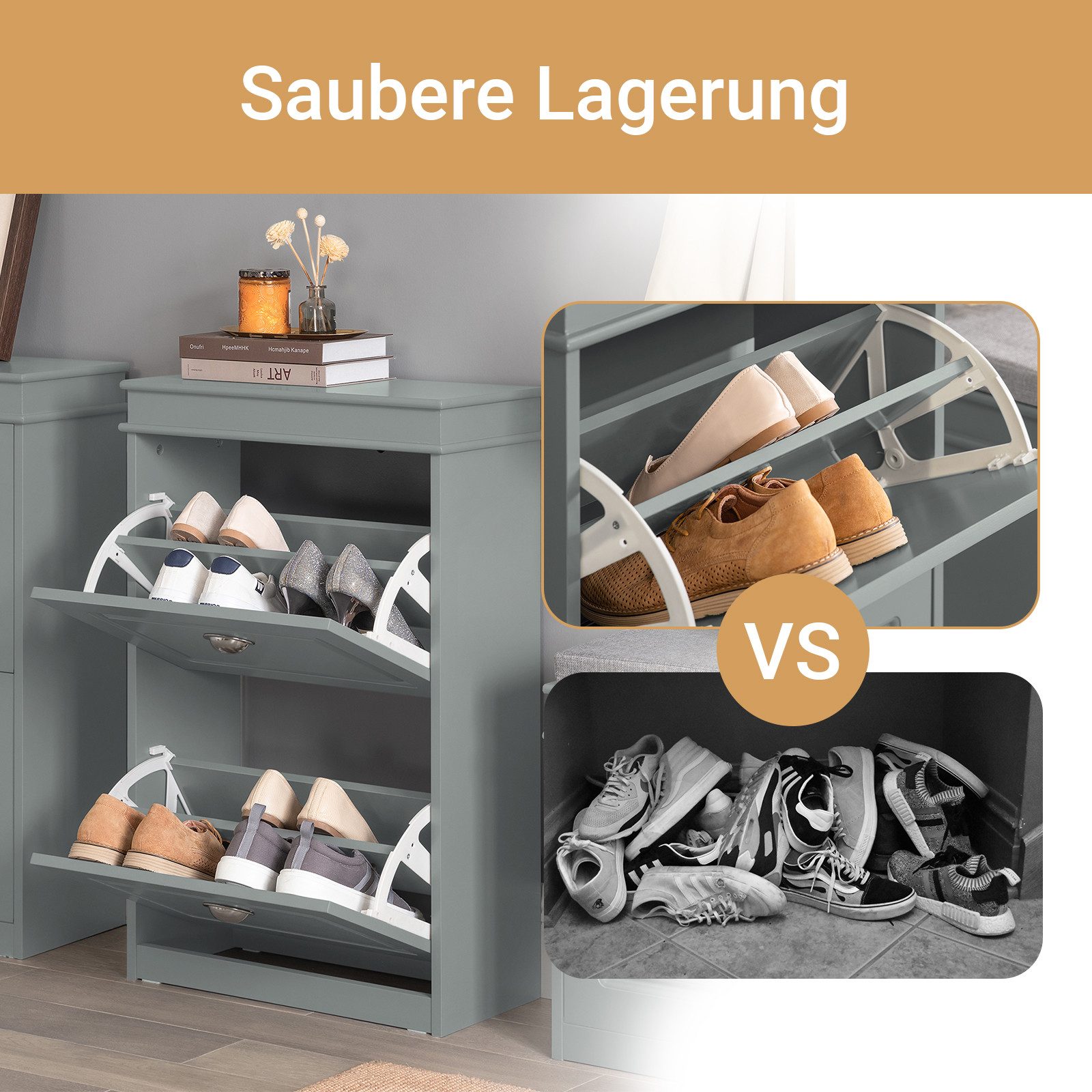 SoBuy Schuhschrank FSR78/FSR79/FSR94, Schuhkipper, Schuhregal, Schuhbank, mit Klappen mit 1/2/3/4 Klappen, Schuhschrank schmal, Schuhbank Schuhablage, Flur