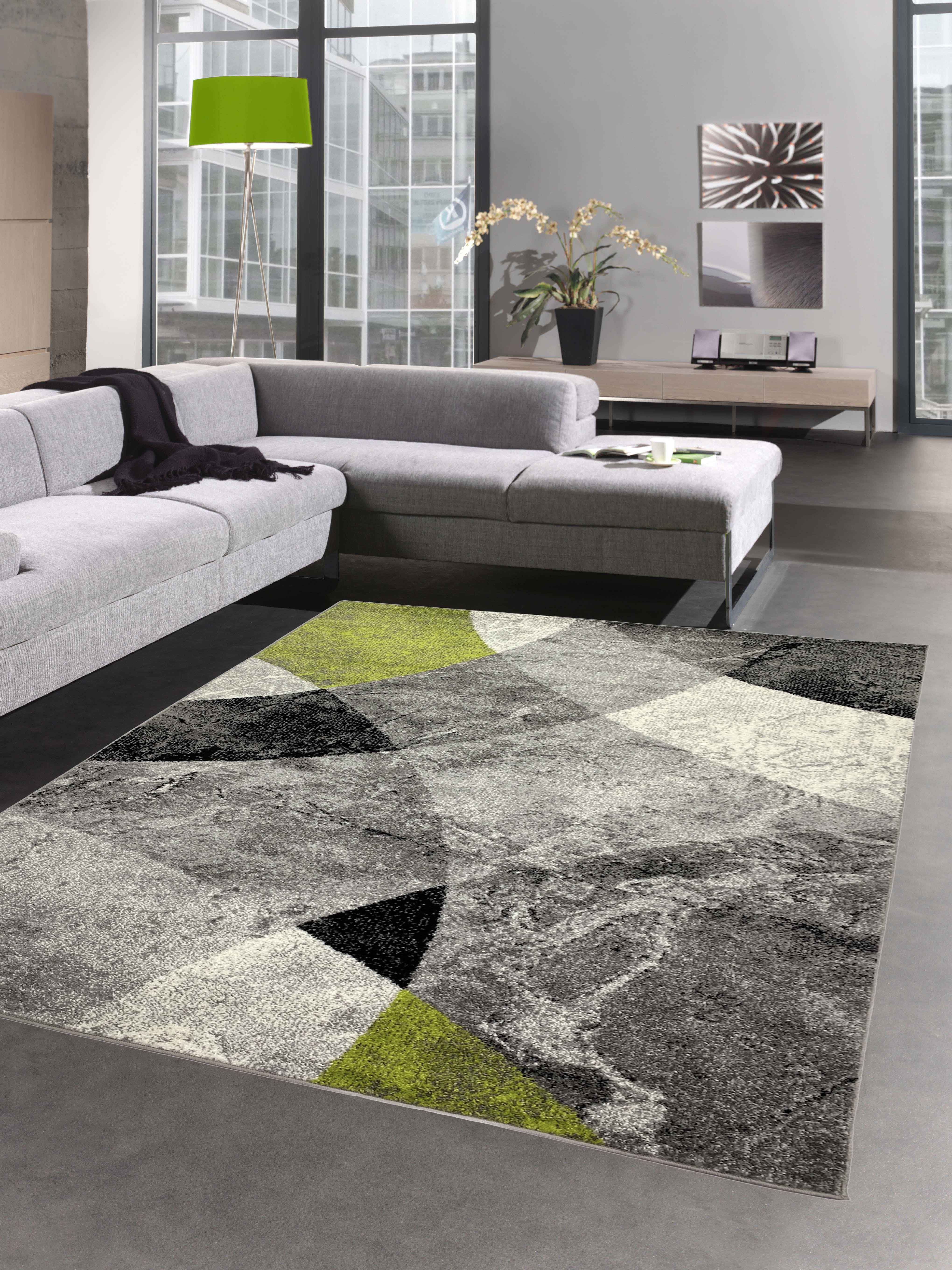 in Wohnzimmer Abstrakter grün modernem pflegeleicht, grau marmorierten mit Rauten Teppich - Design Teppich Carpetia, rechteckig, Höhe: 8 Wellen mm