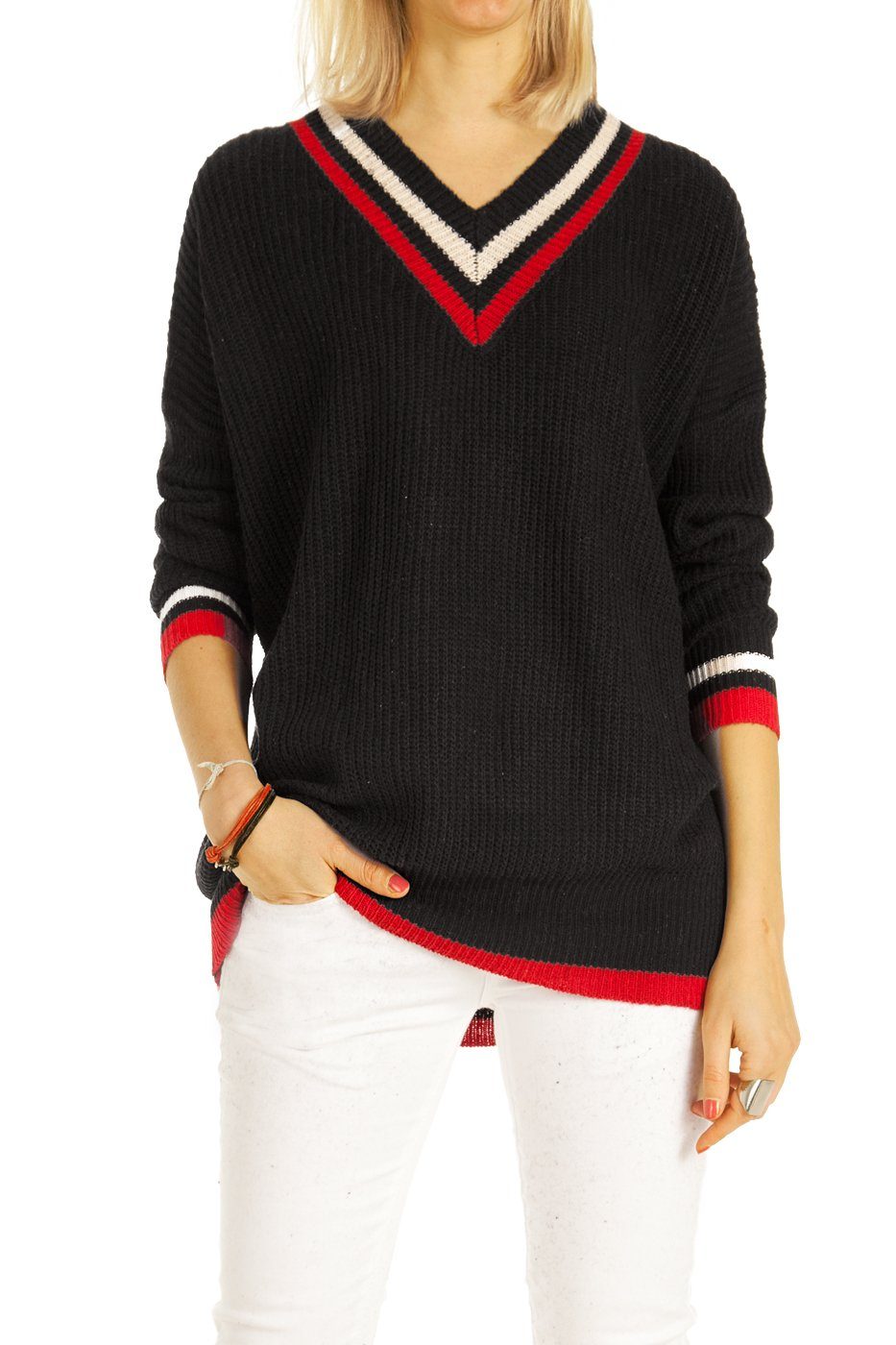 be styled Longpullover »Damen Pullover, mit weitem V-Ausschnitt Longpullover  - Frauen – t111z« mit V-Ausschnitt