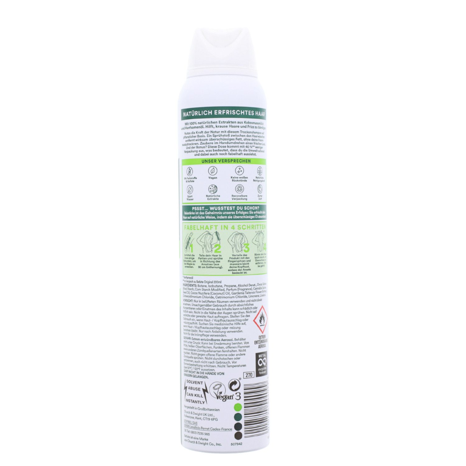 Batiste Haarshampoo Batiste Trockenshampoo Naturally Kokosnussmilch & Hanf 200ml Bändigt K
