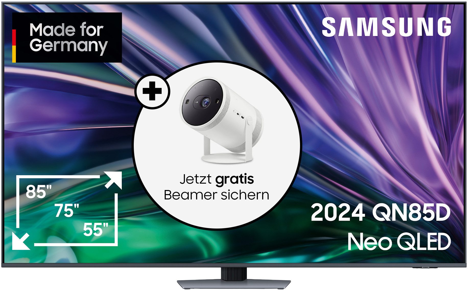 Samsung GQ85QN85DBT QLED Mini LED-Fernseher (214 cm/85 Zoll, 4K Ultra HD, Smart-TV, Neural Quantum 4K AI Gen2 Prozessor, Gaming Hub, bis zu 120Hz)
