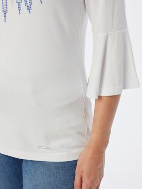 Sarah Kern 3/4-Arm-Shirt Volantshirt koerpernah mit Schmucksteinverzierung