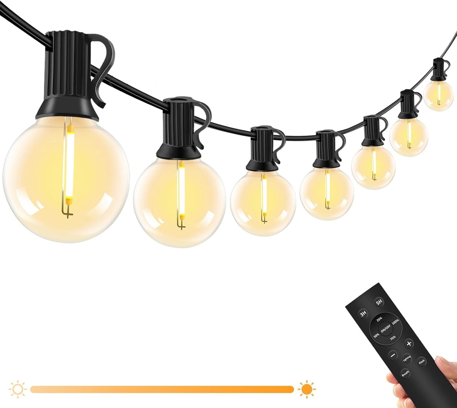 BlingBin LED-Lichterkette Lichterkette Außen 16/26/30/50 LED Glühbirne Bruchsicheren Glühbirnen, 25-flammig, G40 Glühbirnen,Wasserdicht IP45 Outdoor Lichterketten für Garten