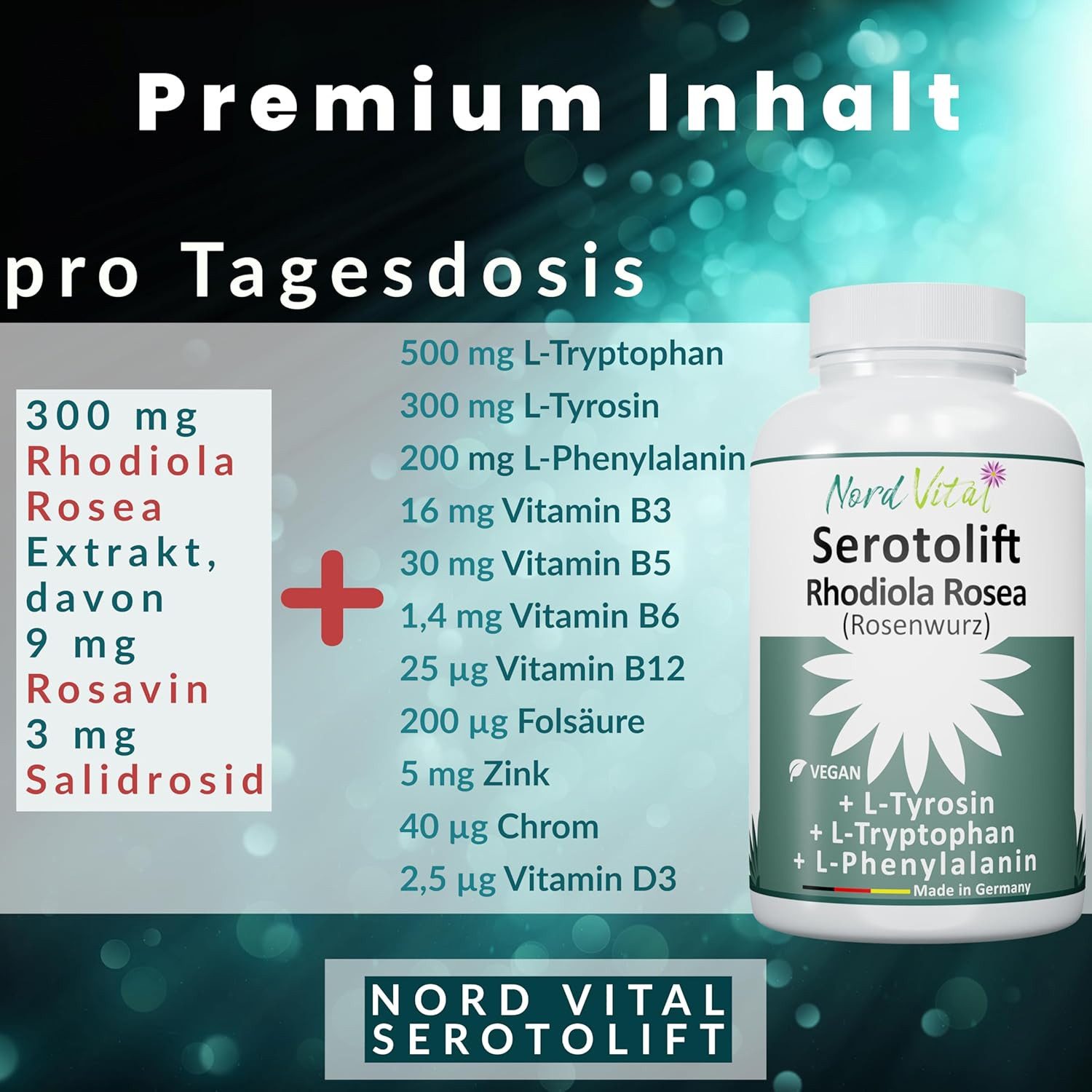 Nord Vital Serotolift Original: Serotonin & Dopamin Vorstufen, Vegan Kapseln, 73 g