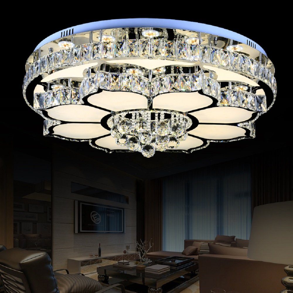 Euroton LED Deckenleuchte LED Pendelleuchte mit Fernbedienung Kristall Edelstahl energiesparend, LED fest integriert, Neutralweiß, Kaltweiß, Warmweiß, Mit Fernbedienung steuerbar