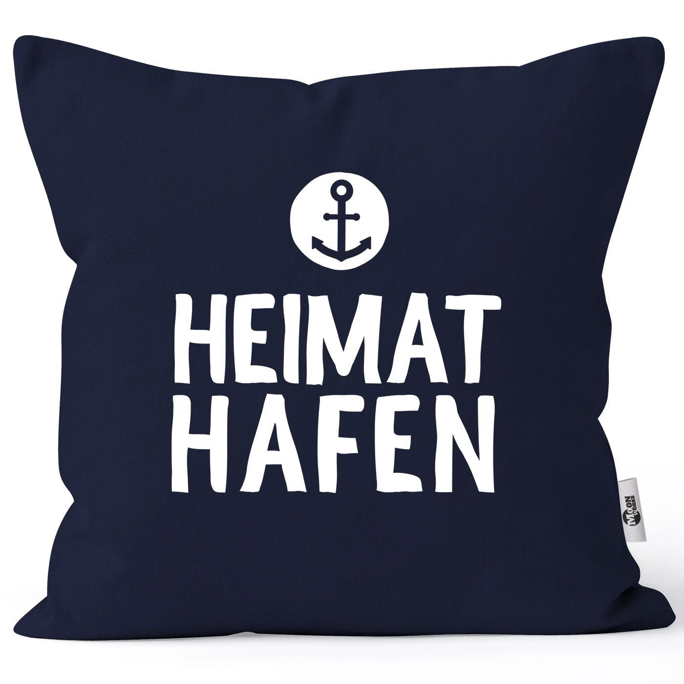 MoonWorks Dekokissen Kissenbezug Aufschrift Heimathafen Anker Geschenk Partner Familie Freunde maritimes Motiv Moonworks®