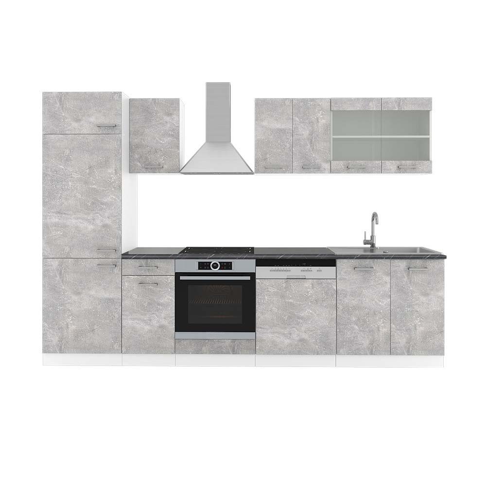 Vicco Küchenzeile R-Line, Beton/Weiß, 300 cm, AP Anthrazit