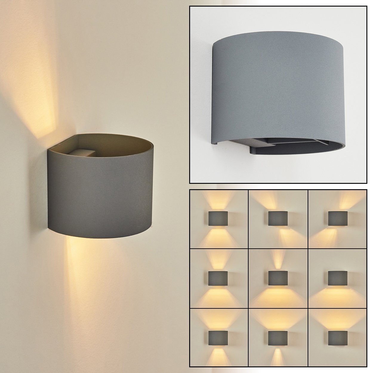 hofstein Wandleuchte »Vaccina« moderne Wandlampe aus Metall in Grau, ohne Leuchtmittel, Leuchte mit Lichteffekten, verstellbaren Schirm, Up & Down,1xG9