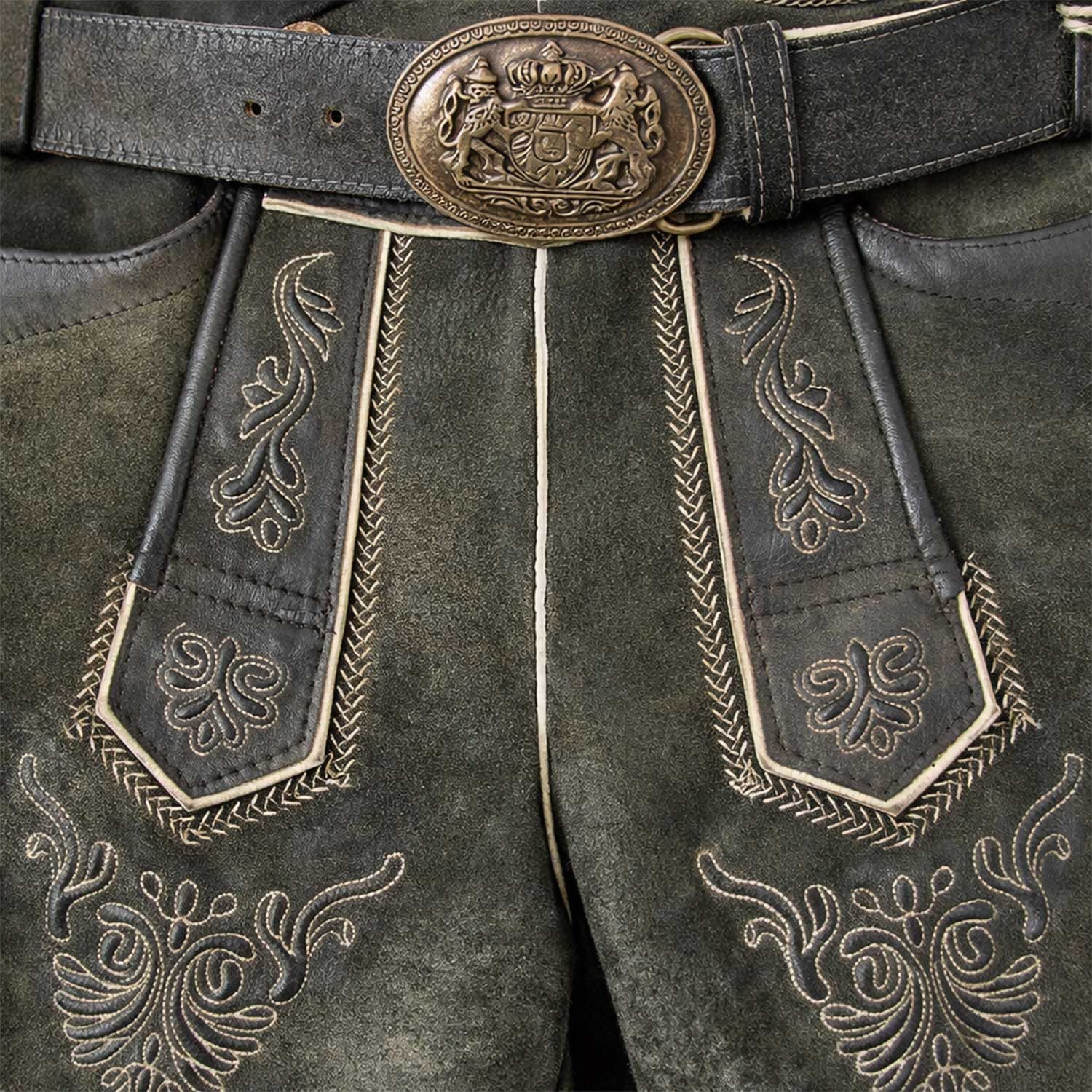 Maddox Trachtenlederhose "Ammersee" mit Gürtel - Antik Smoke, Kurze Herren Lederhose – Bild 4 von 5