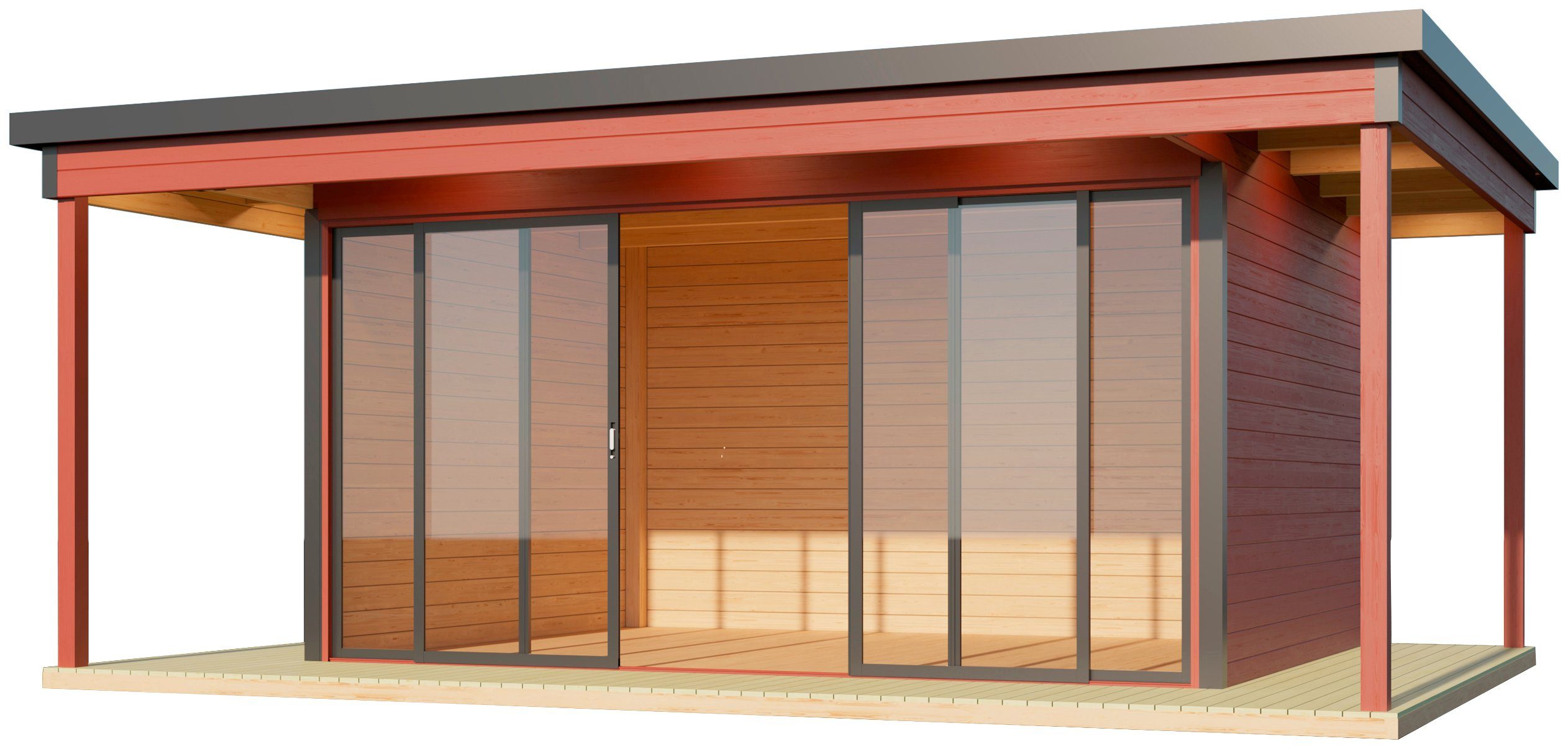 LASITA MAJA Gartenhaus DOMEO 4 LOGGIA SCHWEDENROT/ANTHRAZIT - NEU, BxT: 597,6x421,5 cm, (Set), mit Überdachung, Fundamentmass 800+4180+800 x 800+3219, Schwedenrot