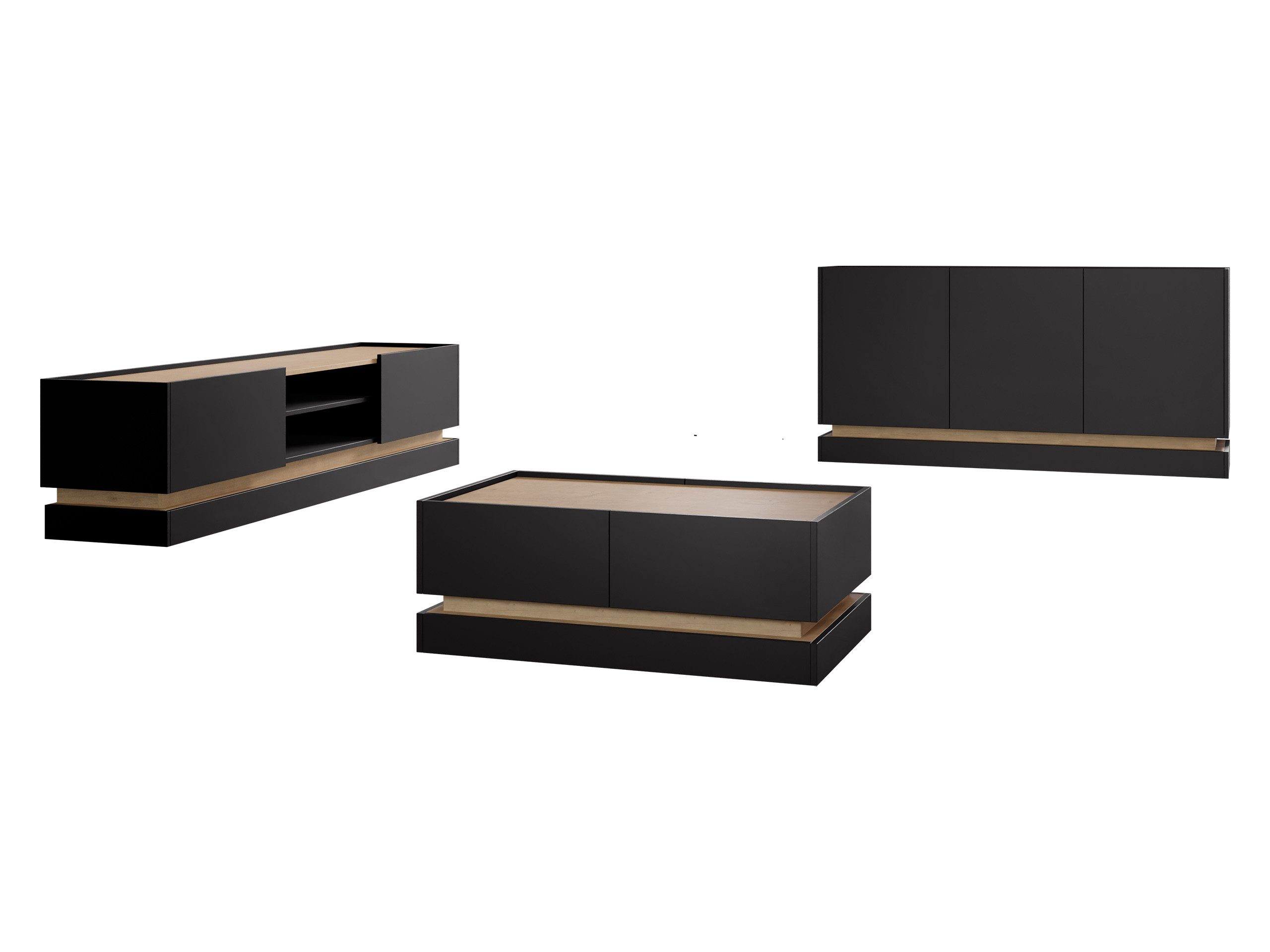 MIRJAN24 Wohnzimmer-Set Zarpant, (3er-Set, Kommode, Couchtisch, TV-Lowboard), Sockel + höhenverstellbare Füße