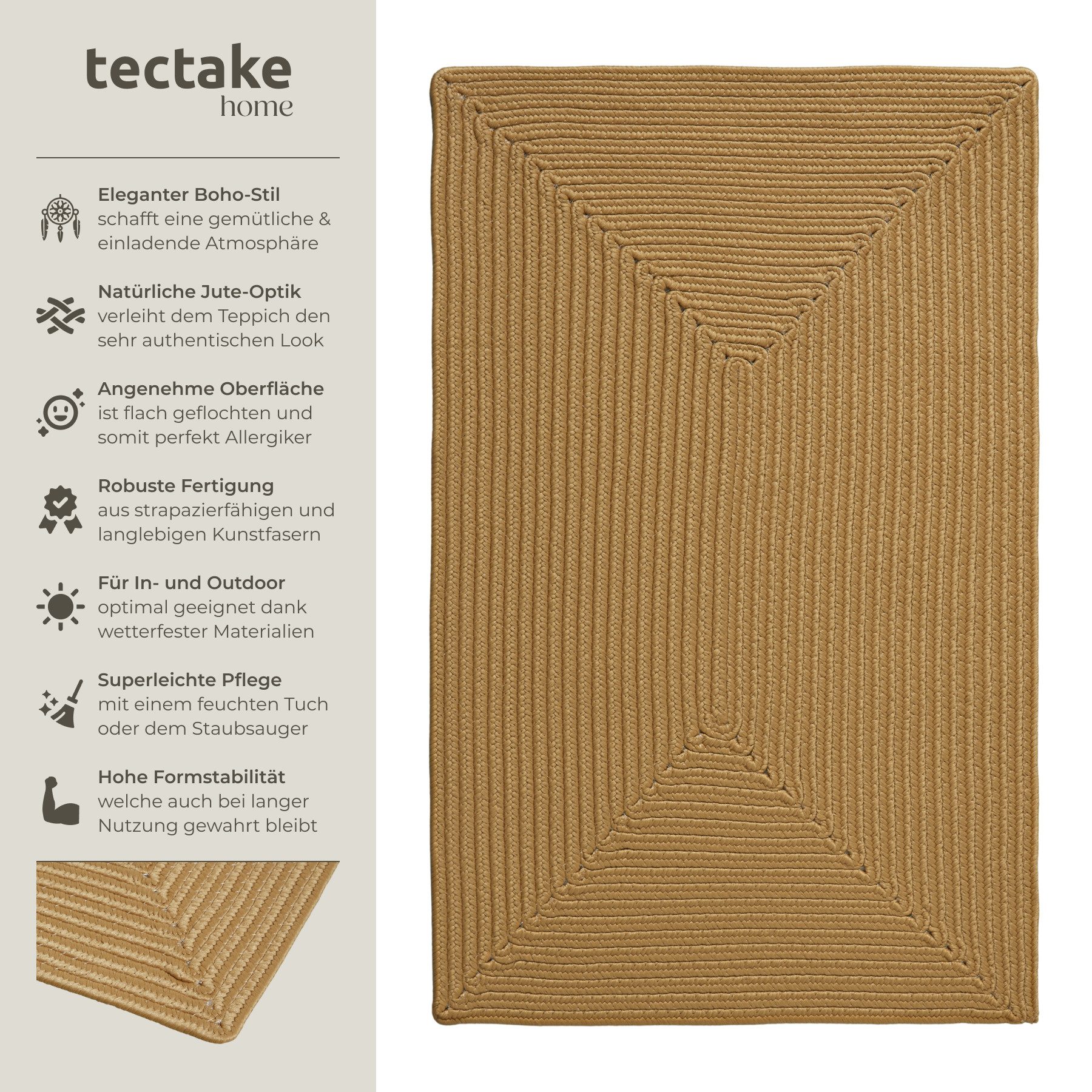 tectake Teppich Geflochtener Teppich, Rechteck, Höhe: 0.5 mm, verschiedene günstig online kaufen