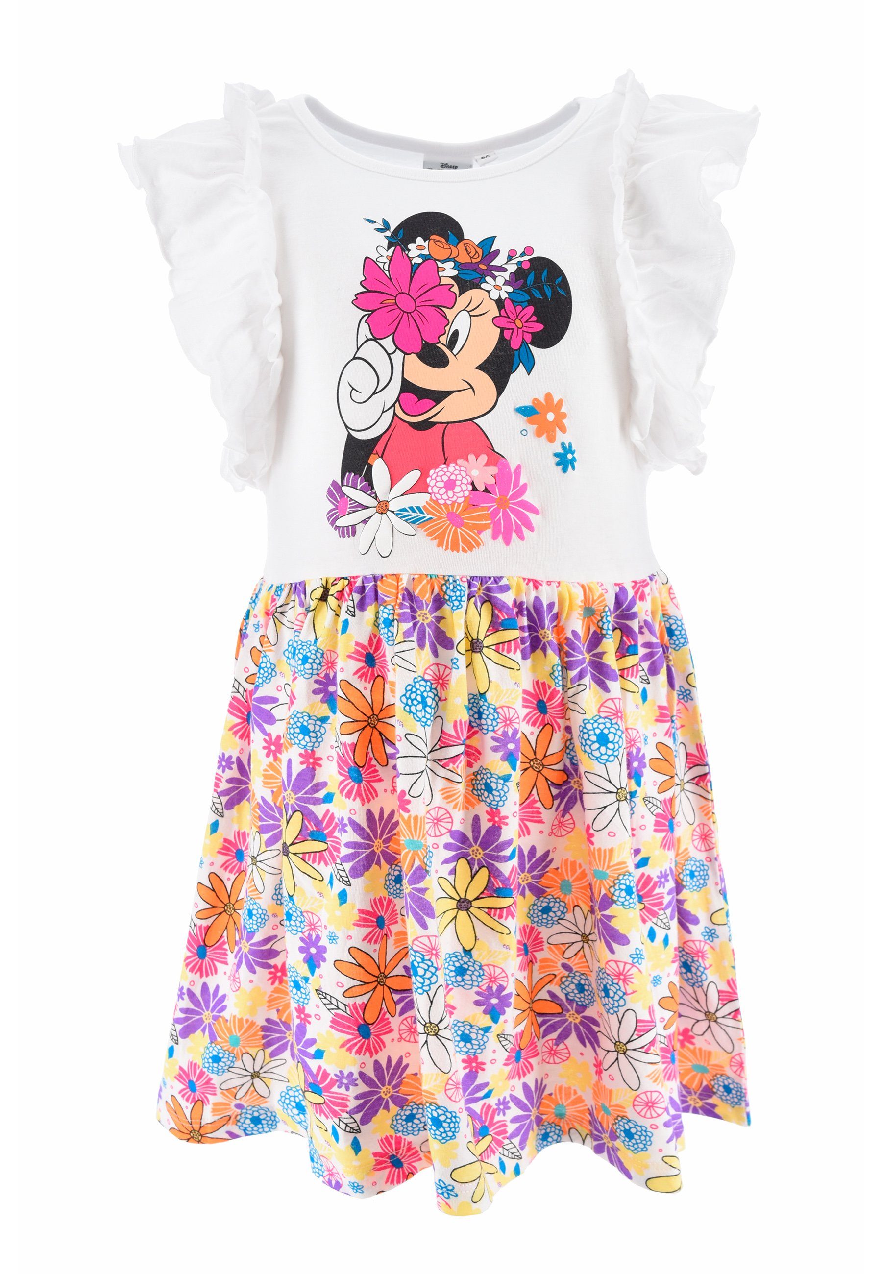 Minnie Sommer-Kleid Disney Shirtkleid Weiß Mouse Ärmellos Mädchen