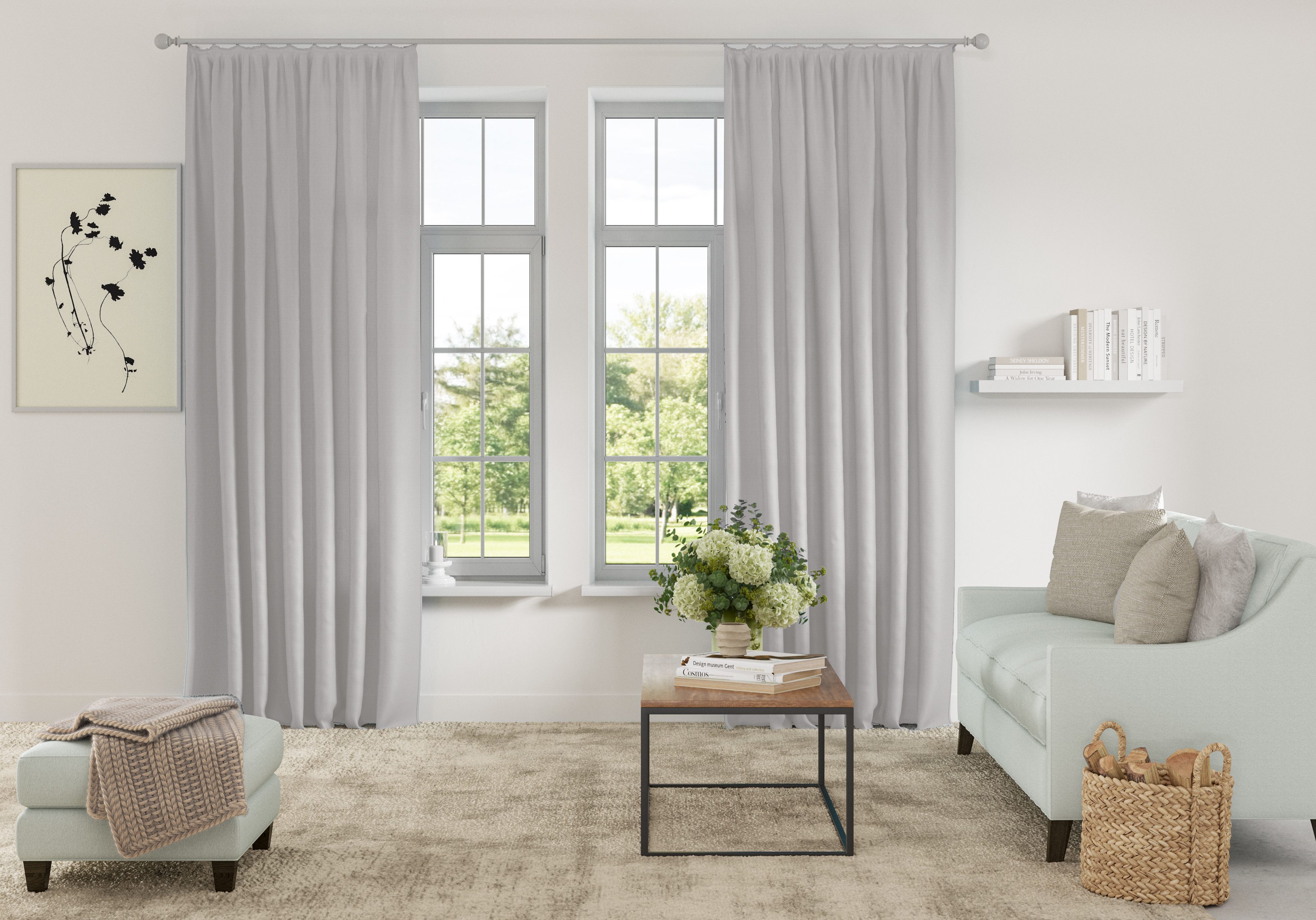 OTTO home Vorhang Parry (2 St), Kräuselband, blickdicht, Polyester, 2-er Set, blickdicht, monochrom, basic, einfarbig, Bestseller