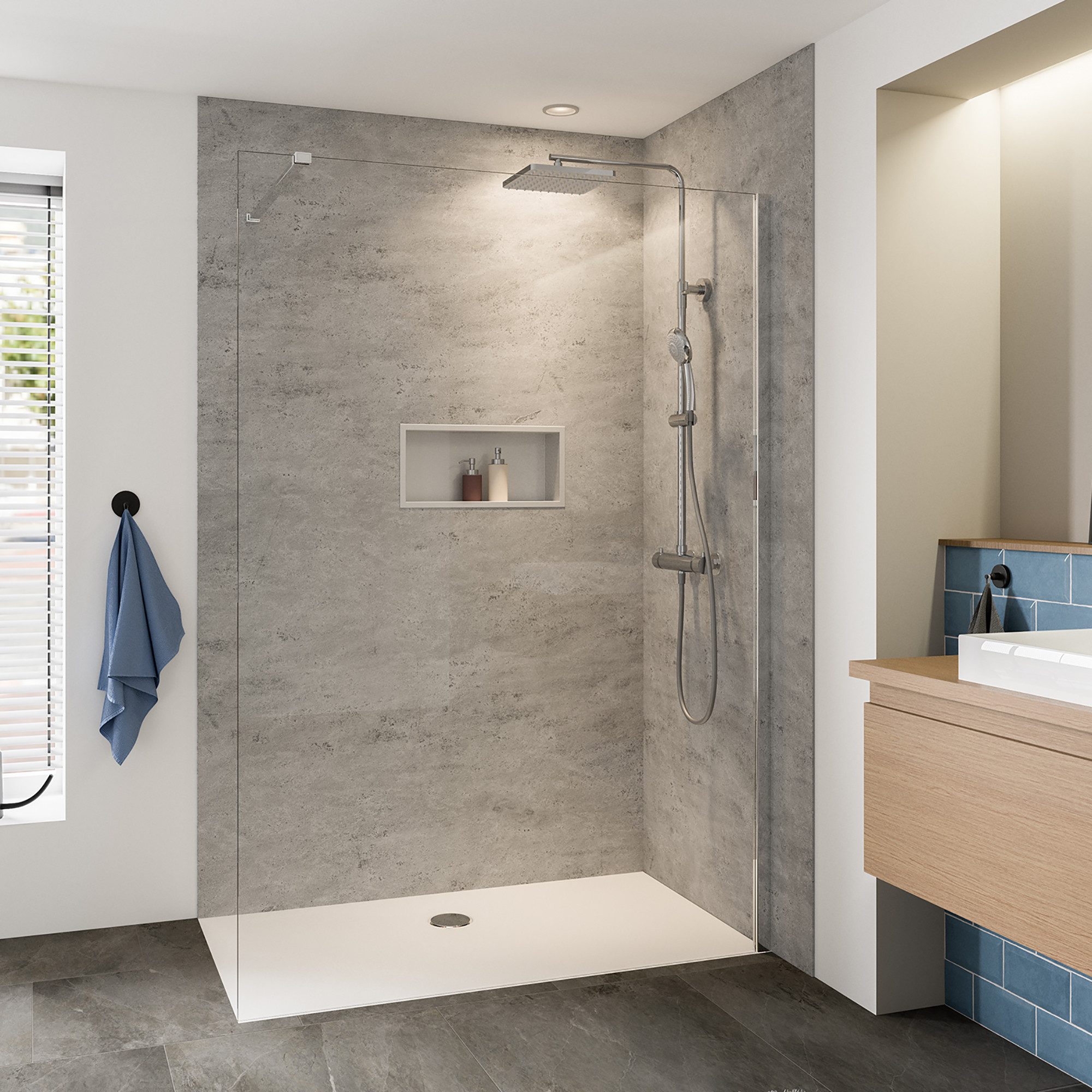 BREUER Duschwand Panorama Duschwand alleinstehend teilgerahmt alu chromeffekt Klarglas