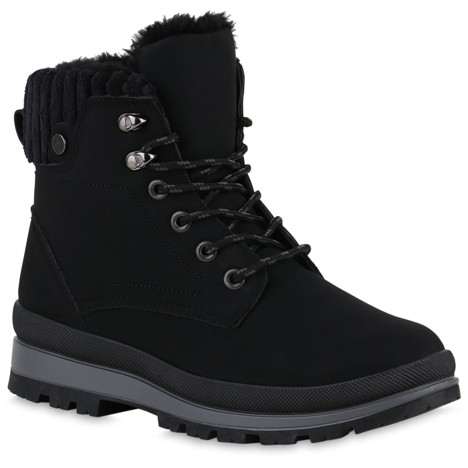 VAN HILL 840852 Stiefelette Damen Warm Gefütterte Worker Boots Profil-Sohle Bequeme