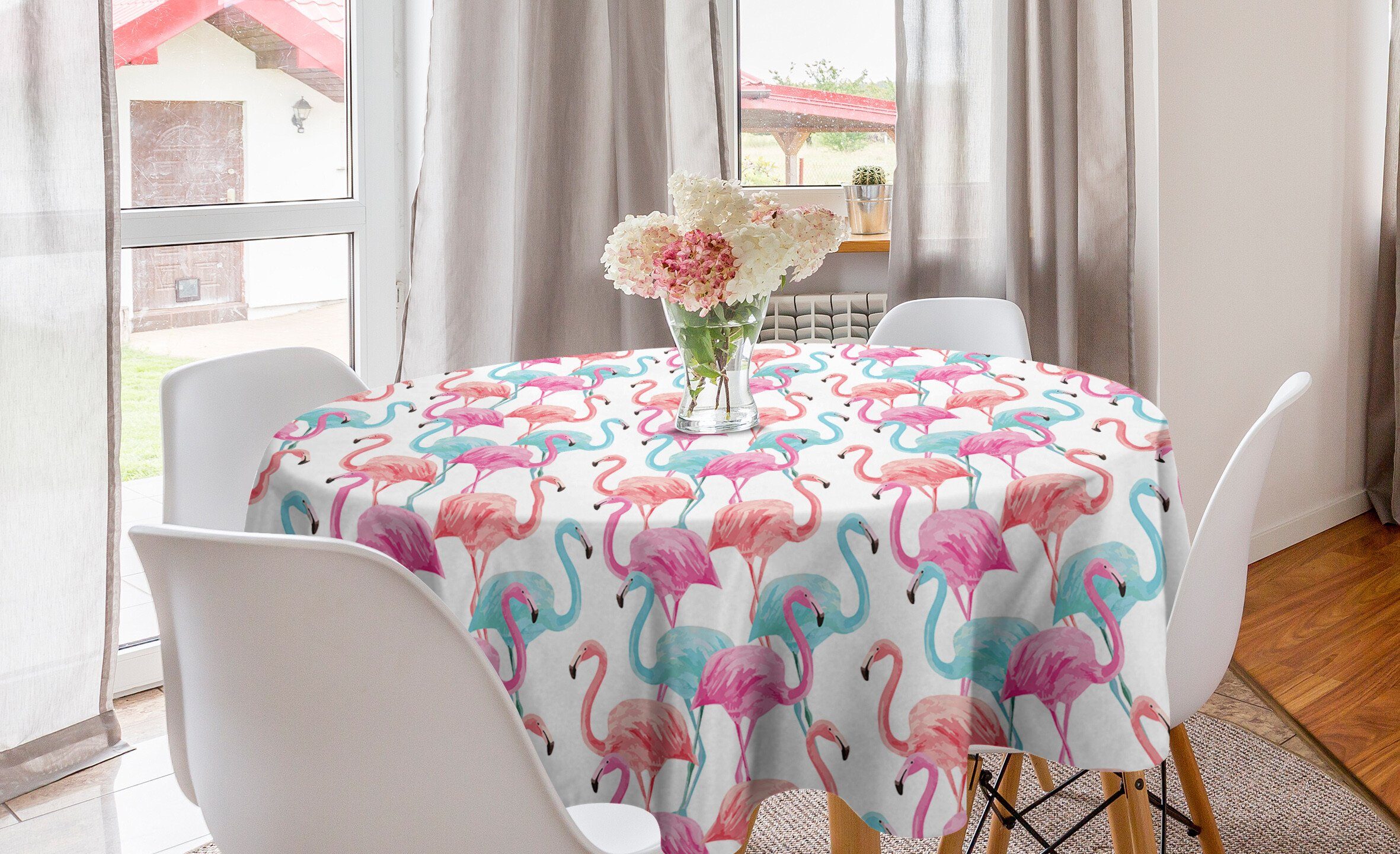 Küche Hawaii Abakuhaus Tischdecke Tischdecke Abdeckung für Flamingos Esszimmer Dekoration, Aquarell Kreis