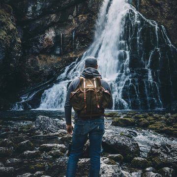 DRAKENSBERG Wanderrucksack »Henry« Oliv-Grün, Damen und Herren Rucksack im alpinen Vintage-Design, Canvas, Leder