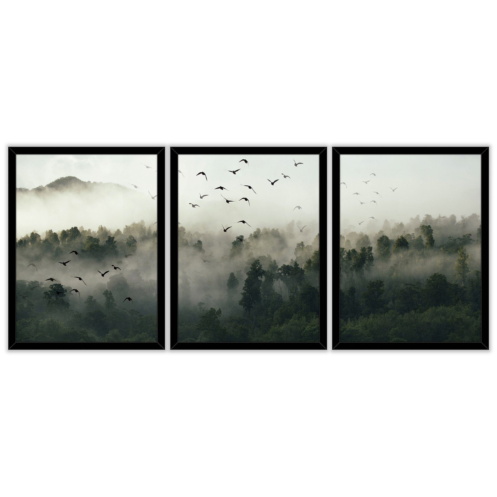 Wallarena Poster Set Mit Rahmen 3 Teilig Kunstdruck 3er Bilder Wandbilder Wohnzimmer, Wald im Nebel (3er, 3 St), SET 30x40 cm x 3 Wandbild