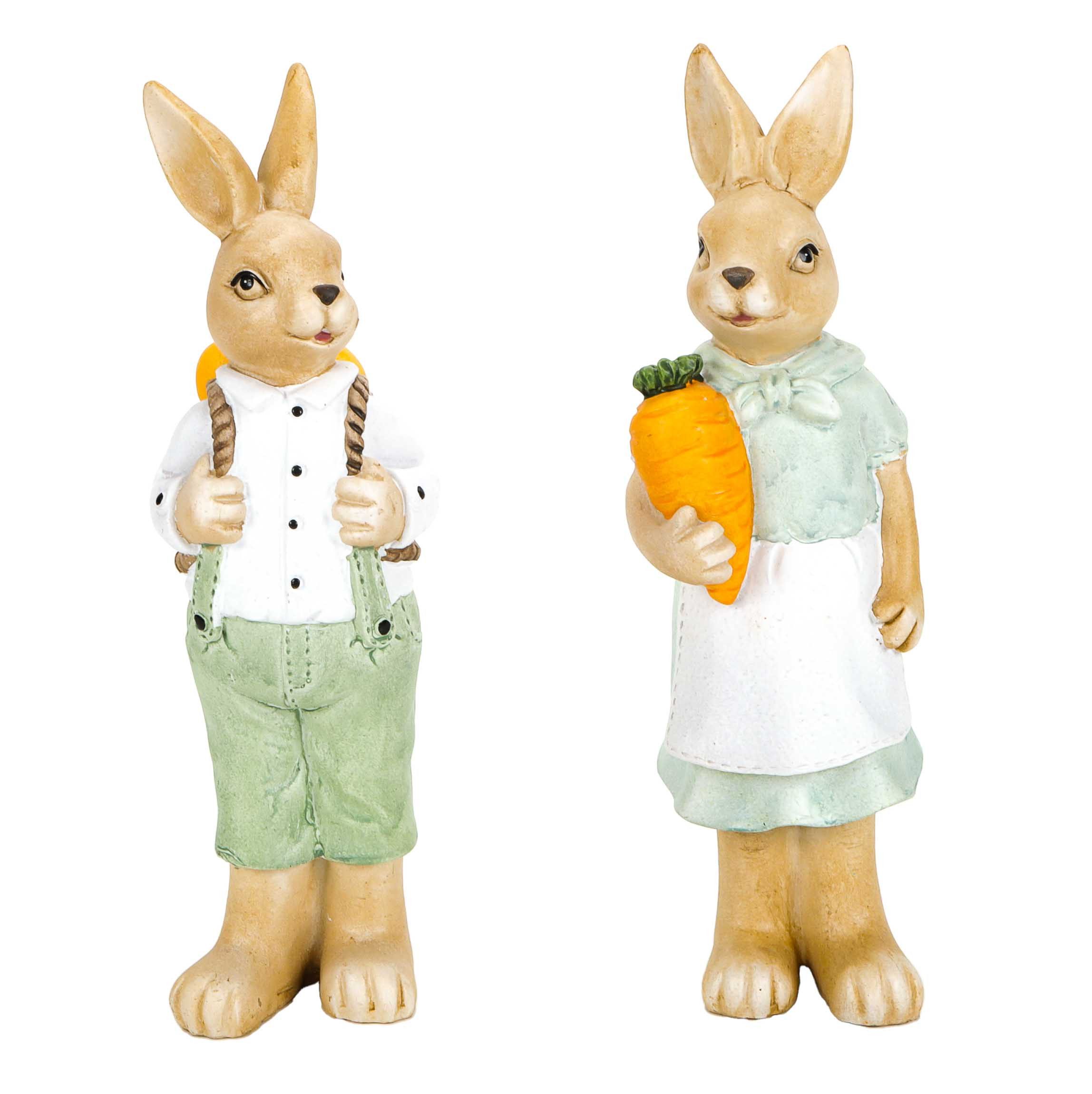 Bubble-Store Osterhase Hasenfigur, Hasenpaar, 2er Set Osterfiguren, Hasenmann und Hasenfrau (Oster Deko Figur, 2 St., Osterhasen aus Kunstharz), Hasenfigur, Hase Dekofigur, Osterdeko, Dekofigur