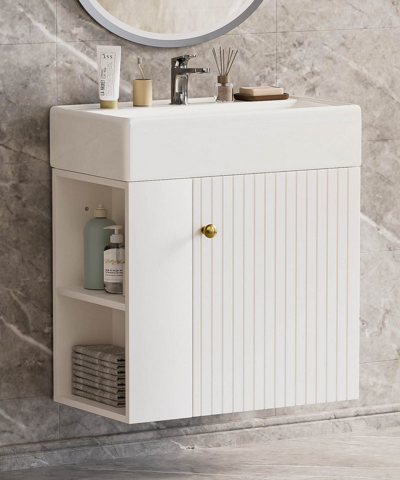 Thumbnail - Yorbay Waschtisch Badmöbel Waschtischunterschrank (Breite 55 cm, Badschrank mit Waschbecken), Waschbecken mit Waschtisch...