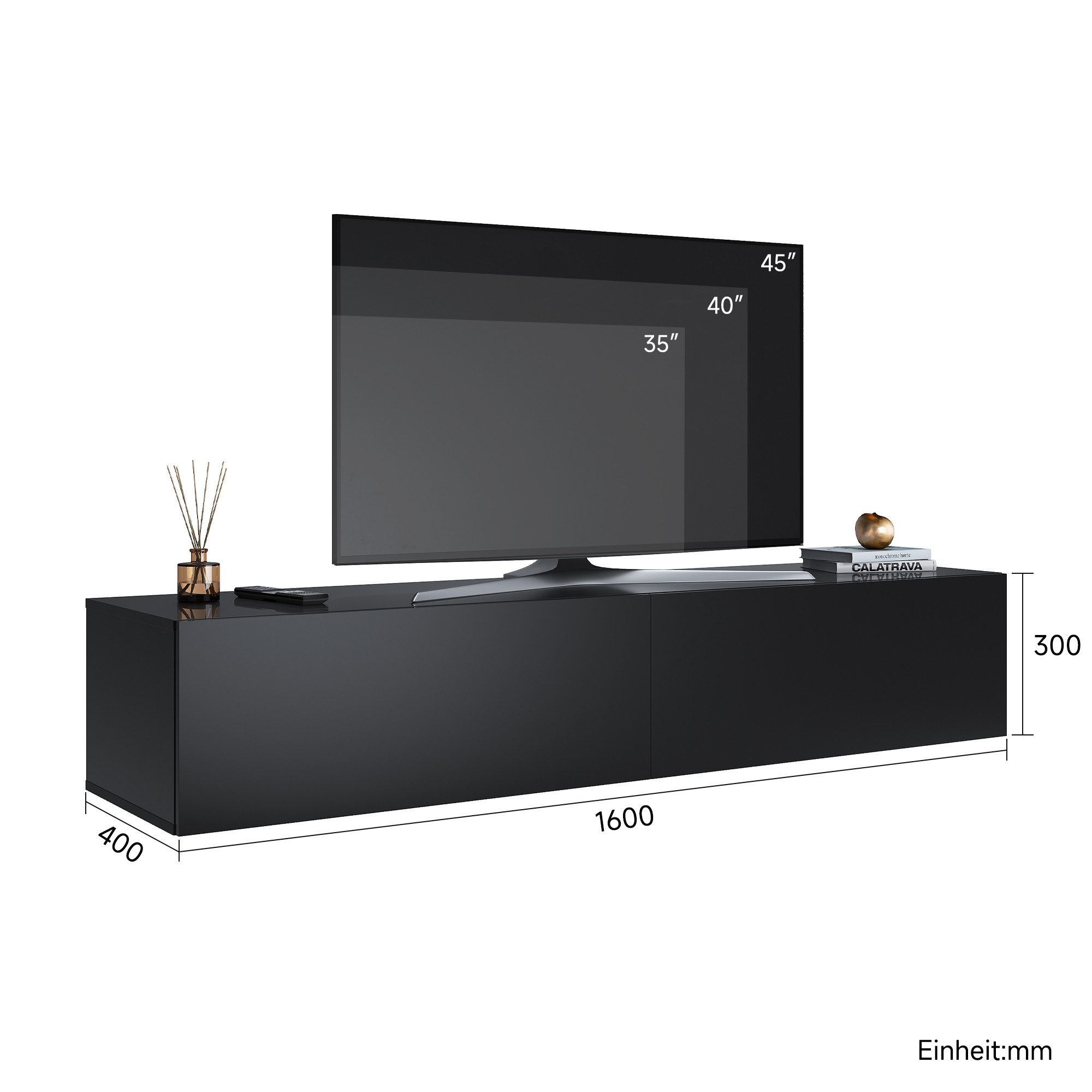 SONNI Lowboard Breite 140/160/180cm,TV Board,Hängend,Hochglanz,Weiß/schwarz günstig online kaufen
