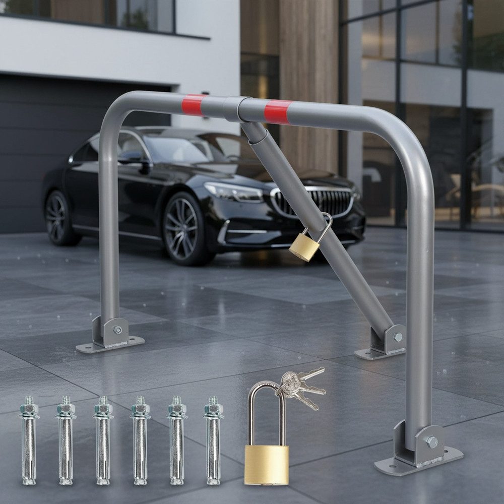 Melko Absperrpfosten Parkplatzsperre Parkplatzbügel Klappbar 80CM Absperrpfosten Poller (Stück, inkl. Schlüssel), Mit abschließbarem Vorhängeschloss inkl. drei Schlüsseln