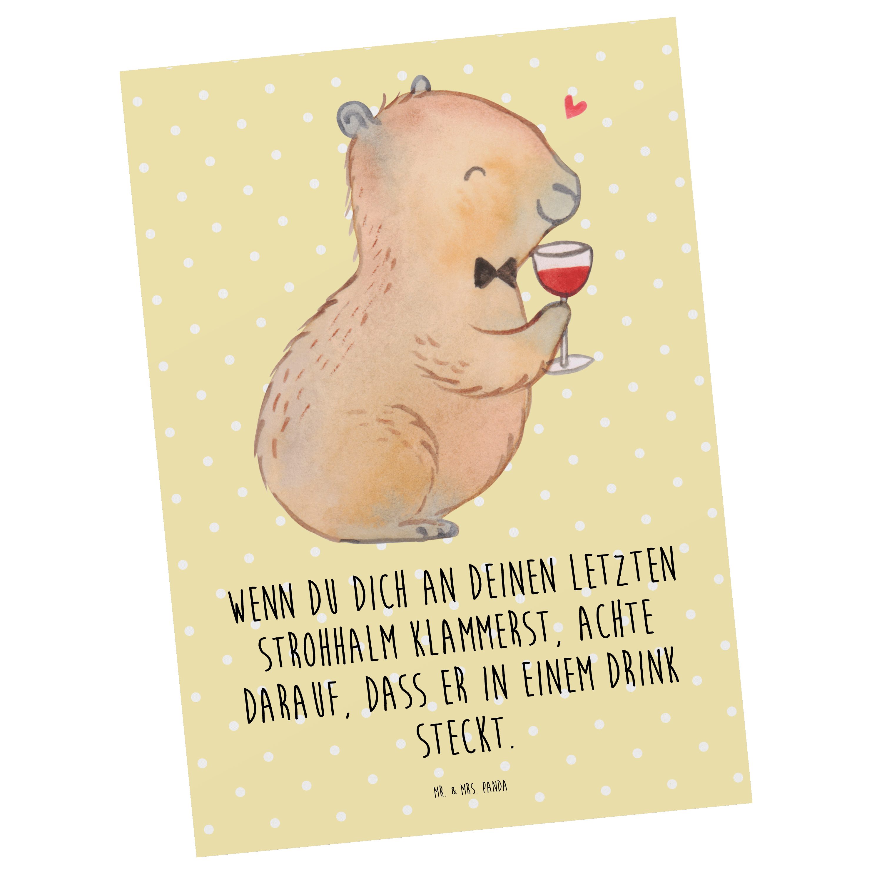 Mr. & Mrs. Panda Postkarte Capybara Wein - Gelb Pastell - Geschenk, Karte, Einladung, Capybara Z
