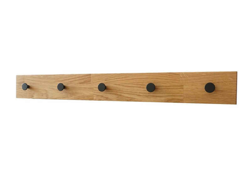 Omformo Garderobenleiste Tavla, platzsparende Hakenleiste Eiche Massivholz mit 5 Haken, Breite 75 cm