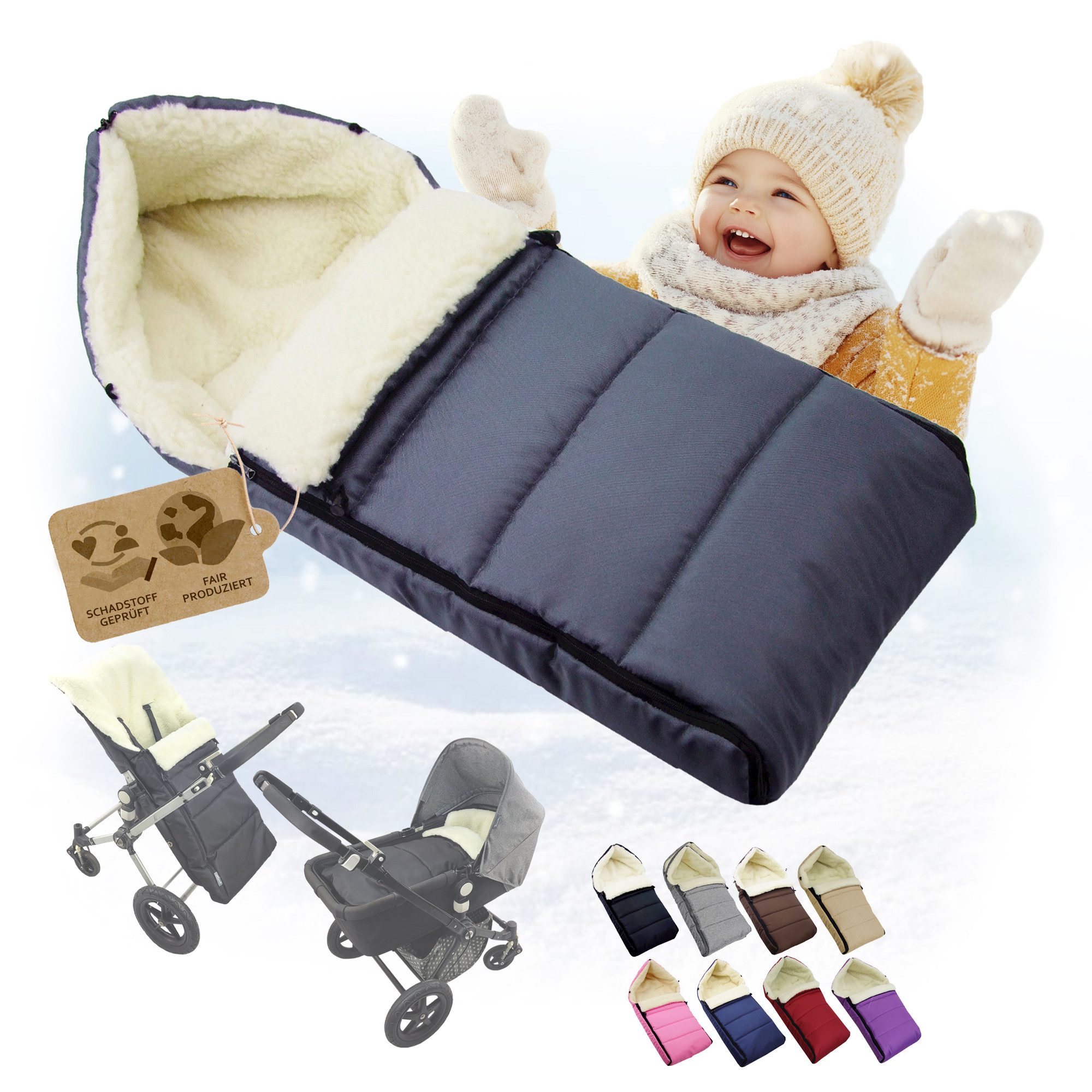 BambiniWelt by Rafael K. Fußsack Winterfußsack Babyfußsack Fußsack Kinderwagen Wolle 108cm LINIERT, universal von BambiniWelt by Rafael K.