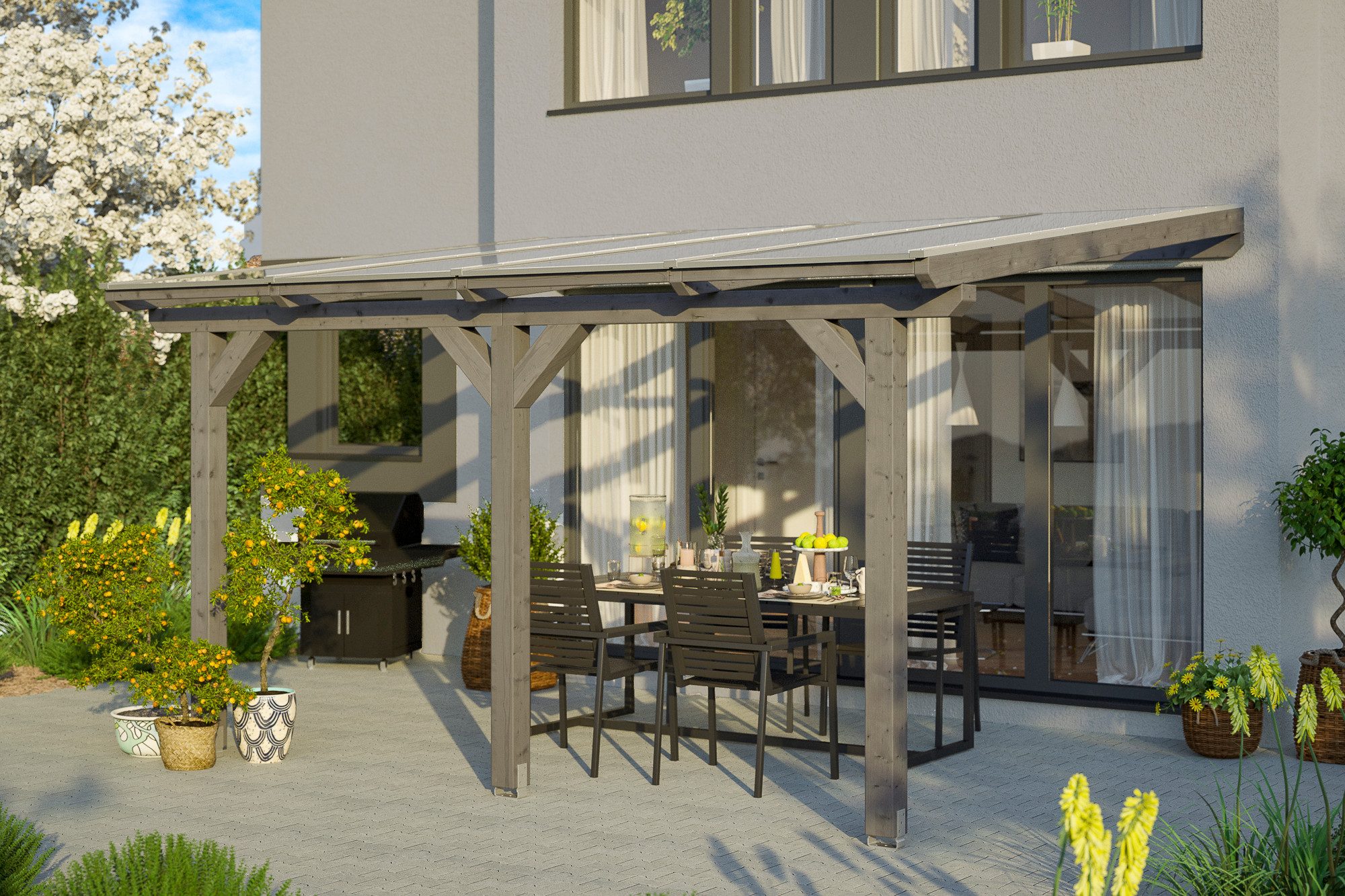 Skanholz Terrassendach Bormio, BxT: 434x400 cm, Bedachung Doppelstegplatten