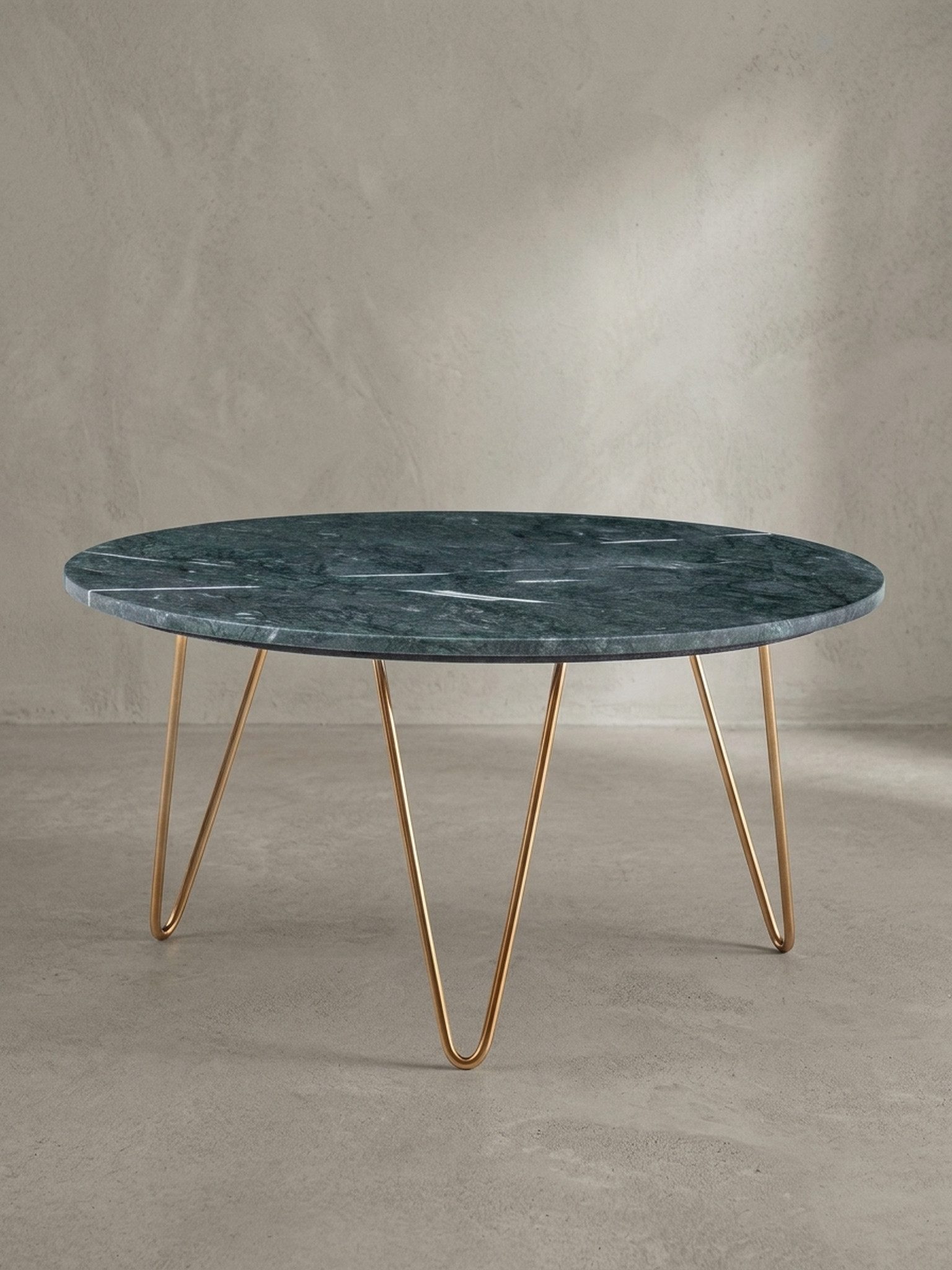 KADIMA DESIGN Couchtisch Couchtisch Echter Marmor Grün 70x70x35 cm Sofatisch Metall Gold, (Groß, Kaffeetisch Haarnadelbeine), Design Dreibein Wohnzimmertisch Rund Modern, Marmortisch Loungetisch
