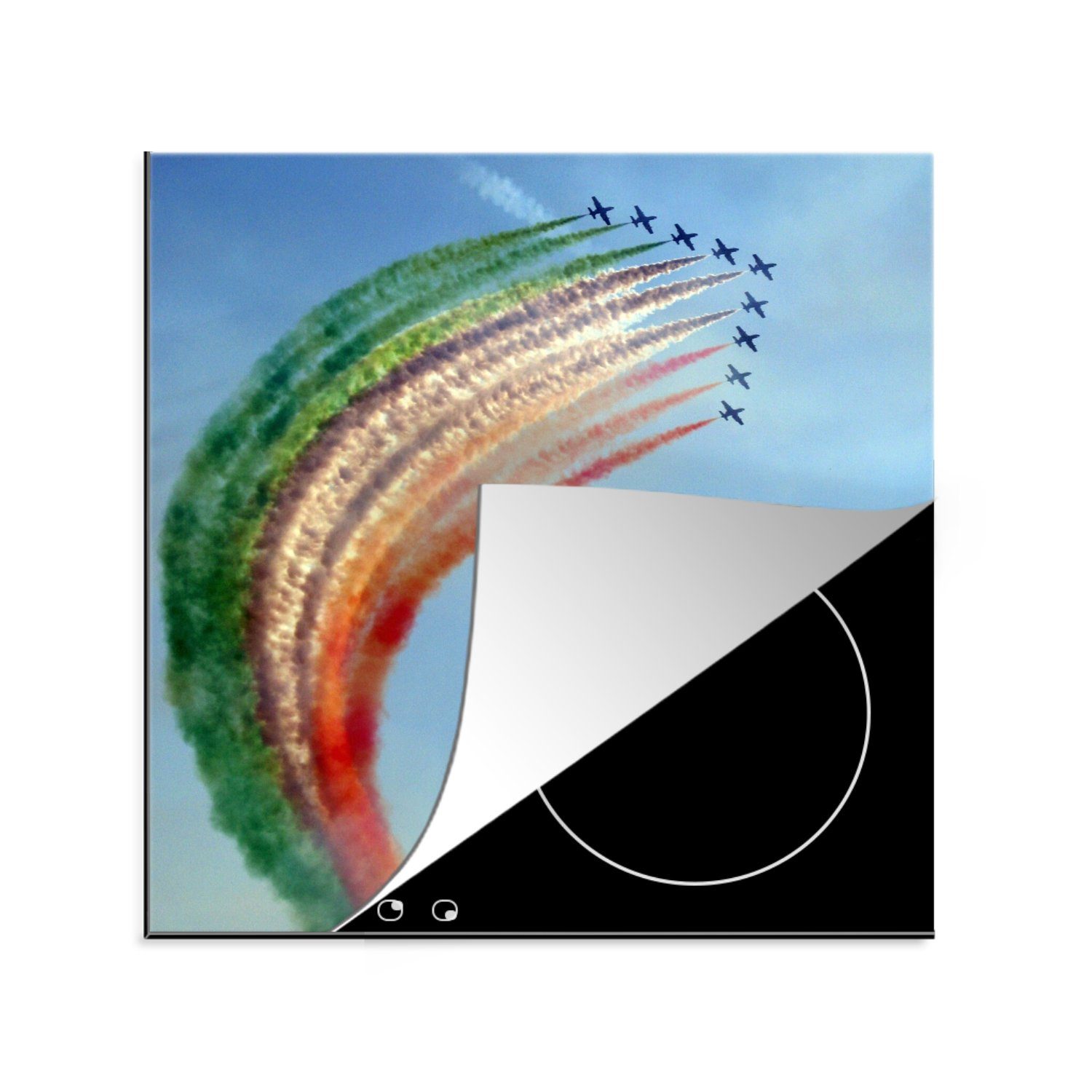 MuchoWow Herdblende-/Abdeckplatte Italienische Jets fliegen in Formation und zeigen die italienische, Vinyl, (1 tlg), 78x78 cm, Ceranfeldabdeckung, Arbeitsplatte für küche