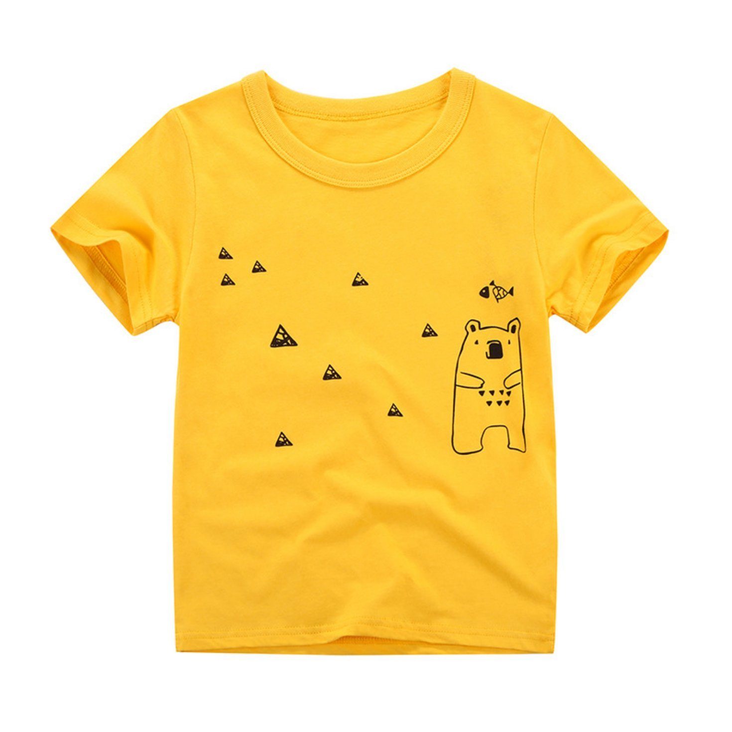 BiboBibo T-Shirt Bär-B8 (Kinder T-Shirt Baumwolle) Oberteil für Jungen Dino Tier Muster Tops Kinder Kleidung