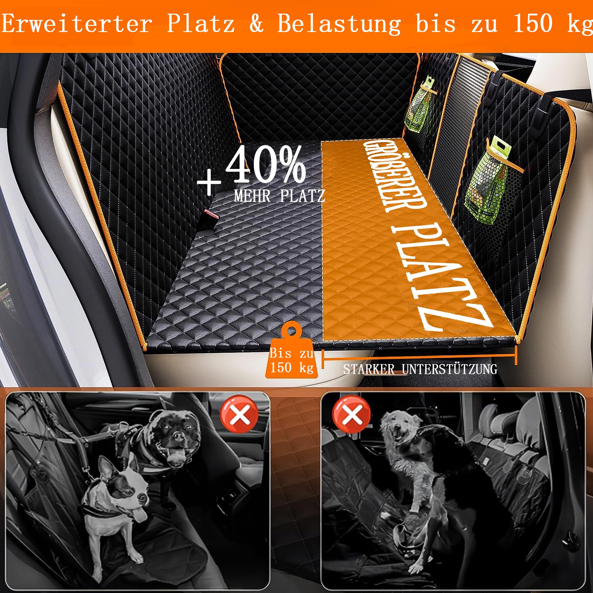 FOUORTUNATE-BEE Tierdecke Hundedecke Auto Rückbank Autoschondecke Hund Rücksitz, Hält bis zu 190 kg, wasserdichte Hundeautositzabdeckung für den Rücksitz mit festem Boden, verbesserte Material-Hundehängematte für das Auto