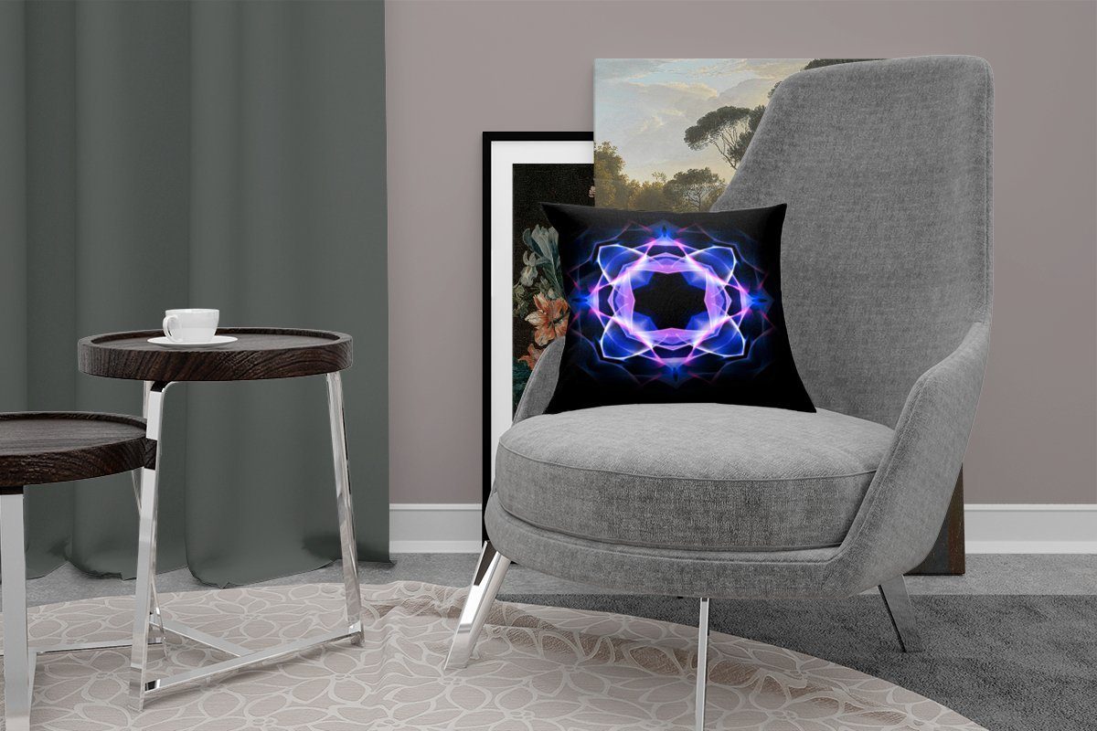 Neon-Mandala-Kaleidoskop-Muster Blaues Schlafzimmer, auf Dekokissen Wohzimmer, Zierkissen Sofakissen Schwarz, Deko, mit MuchoWow für Füllung