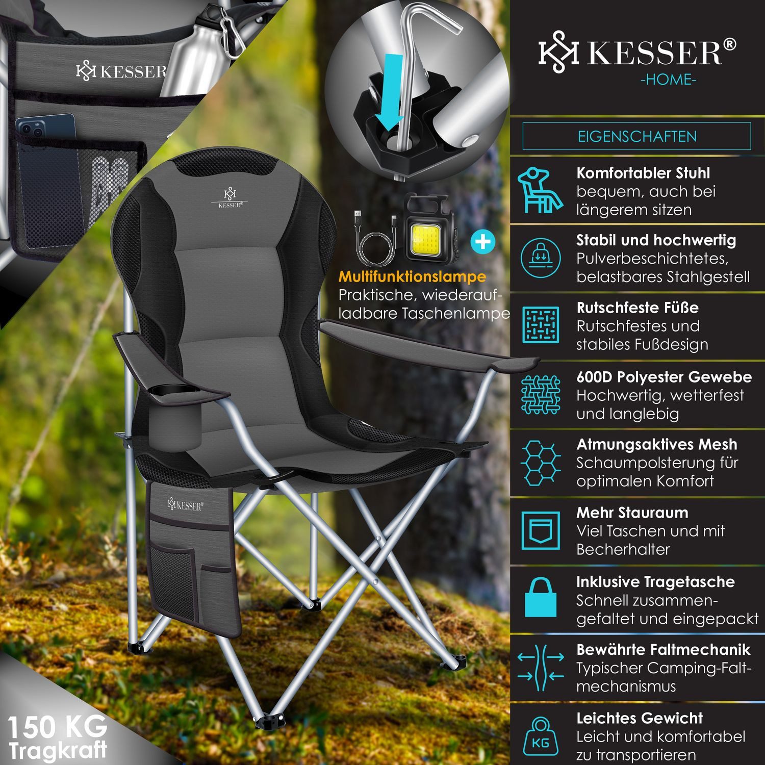KESSER Campingstuhl, Campingstuhl faltbar bis 150kg Angelstuhl Faltstuhl Kl günstig online kaufen
